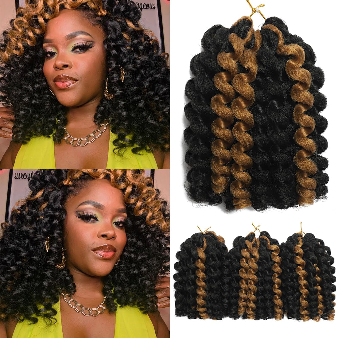 Cabello rizado tipo varita de ganchillo de 8 pulgadas, cabello rizado de ganchillo jamaicano ombré, trenzas de ganchillo de color jamaicano,