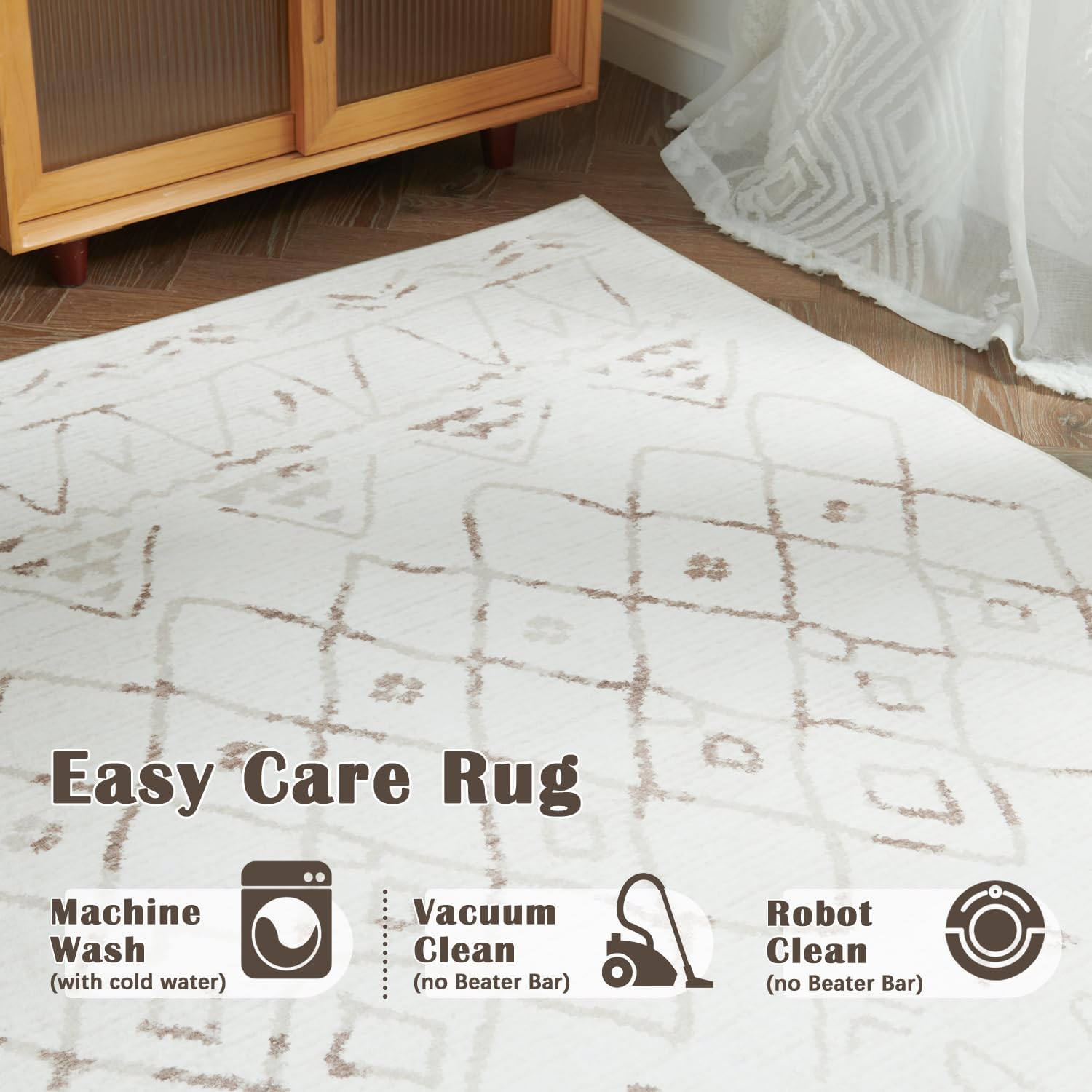 jinchan Alfombra marroquí lavable, moderna, geométrica, antideslizante, con acento para exteriores, delgada, contemporánea, suave, para cocina, sala