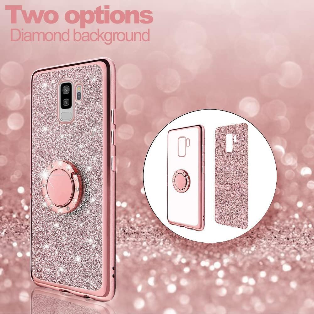 B-wishy Glitter Crystal Butterfly Slim TPU Caso Con Soporte Y Correa Para Samsung Galaxy S9 Plus – Rosa