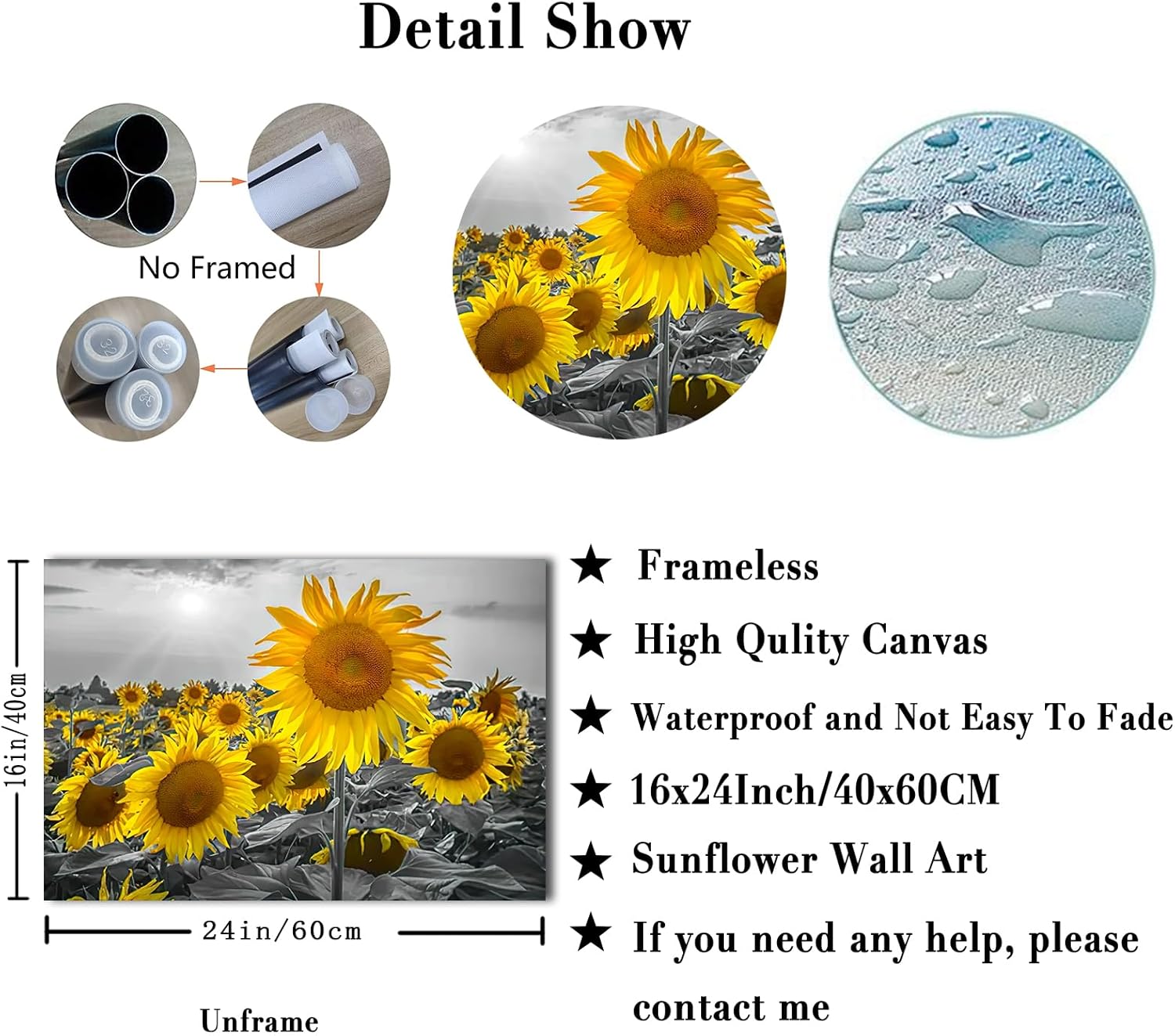 Arte de pared de girasol, pintura de flores, obra de arte de granja, arte de pared negro y amarillo, póster de flores amarillas, impresión de