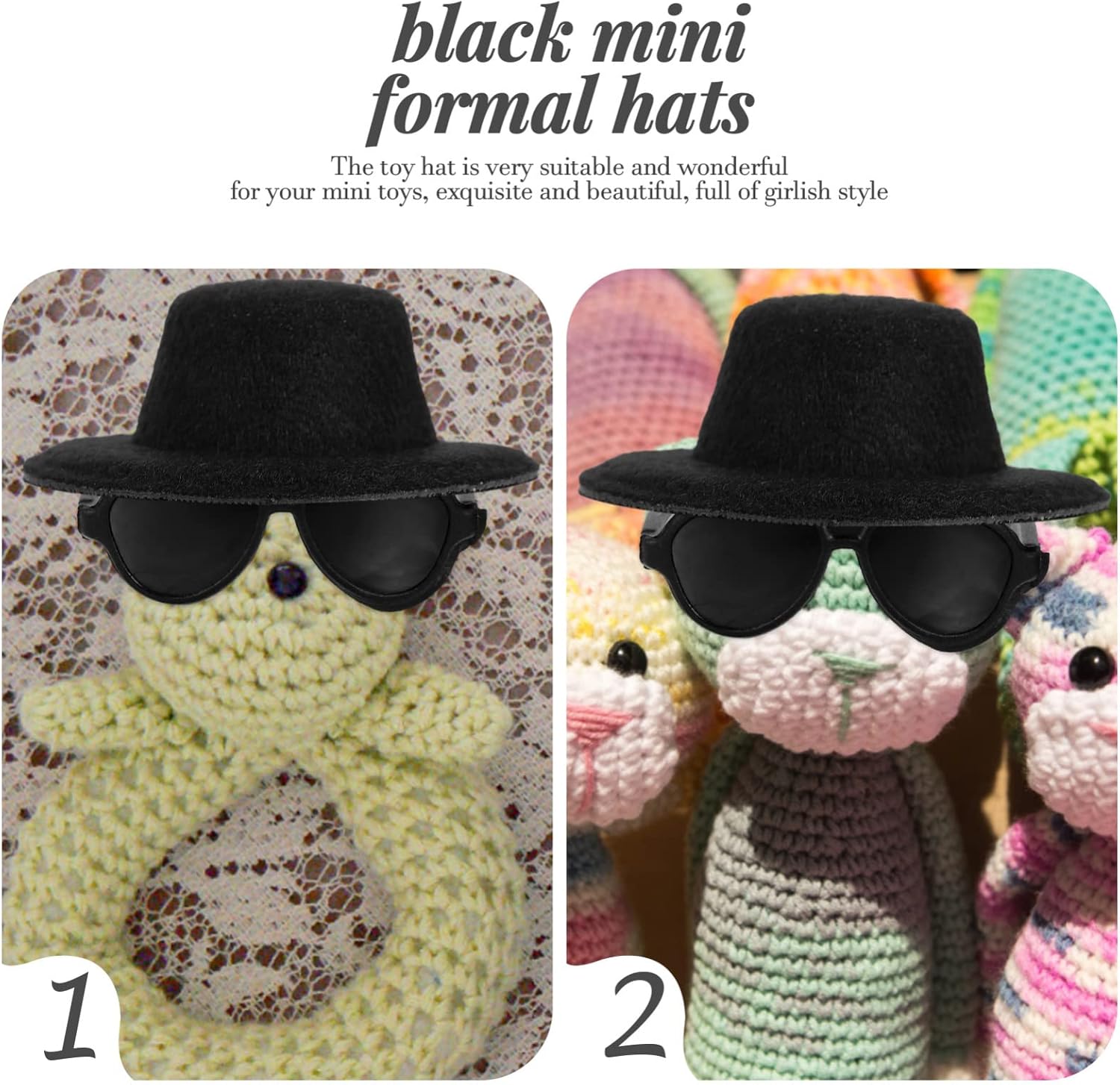 TOYANDONA Juego de gafas de muñeca, 20 sombreros de muñeca en miniatura, 20 unidades, lentes de sol negros, accesorios de disfraz para manualidades,