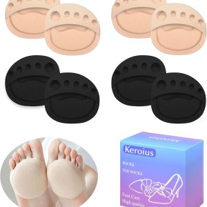 Keroius Almohadillas de cojín de bola de pie, 4 pares de almohadillas de tela de panal para el antepié para almohadillas metatarsianas, medias Keroius Almohadillas de cojín de bola de pie, 4 pares de almohadillas de tela de panal para el antepié para almohadillas metatarsianas, medias