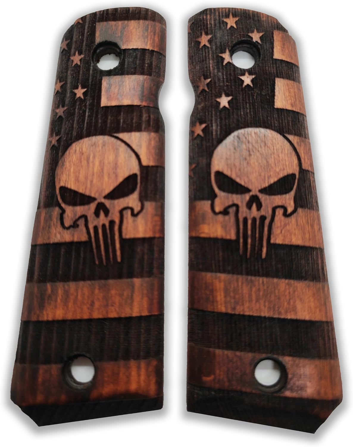 Serie Punisher 1911 de la bandera de Estados Unidos, empuñaduras de pistola de madera 1911, corte de seguridad Ambi para 1911 tamaño completo,