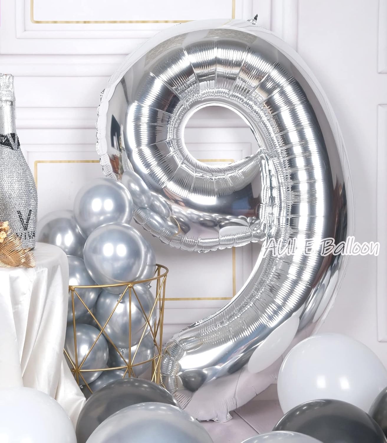 AULE Globos grandes plateados de 40 pulgadas con el número 9, globos de helio de aluminio grandes del 0 al 9, decoraciones gigantes de fiesta de