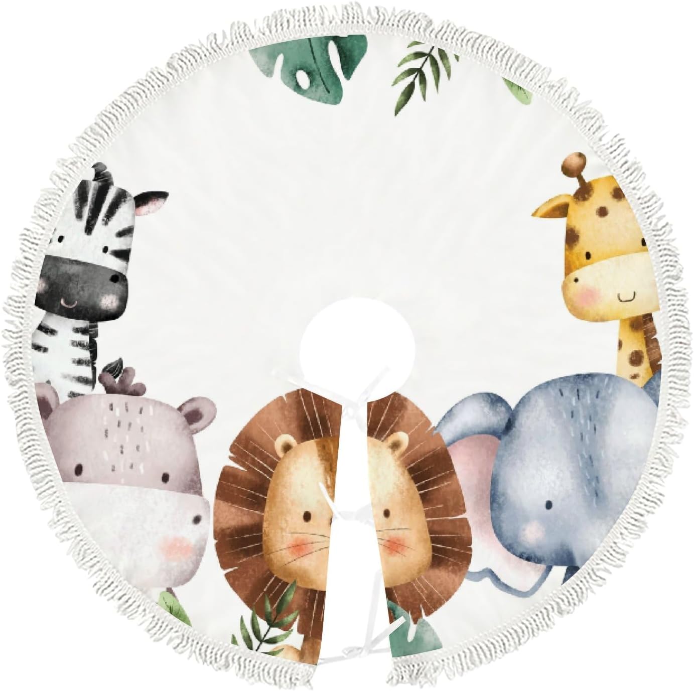 Decoración de Navidad pequeña de 30 pulgadas, tapete de falda para árbol de Navidad, acuarela, safari, animales, decoraciones para fiestas de
