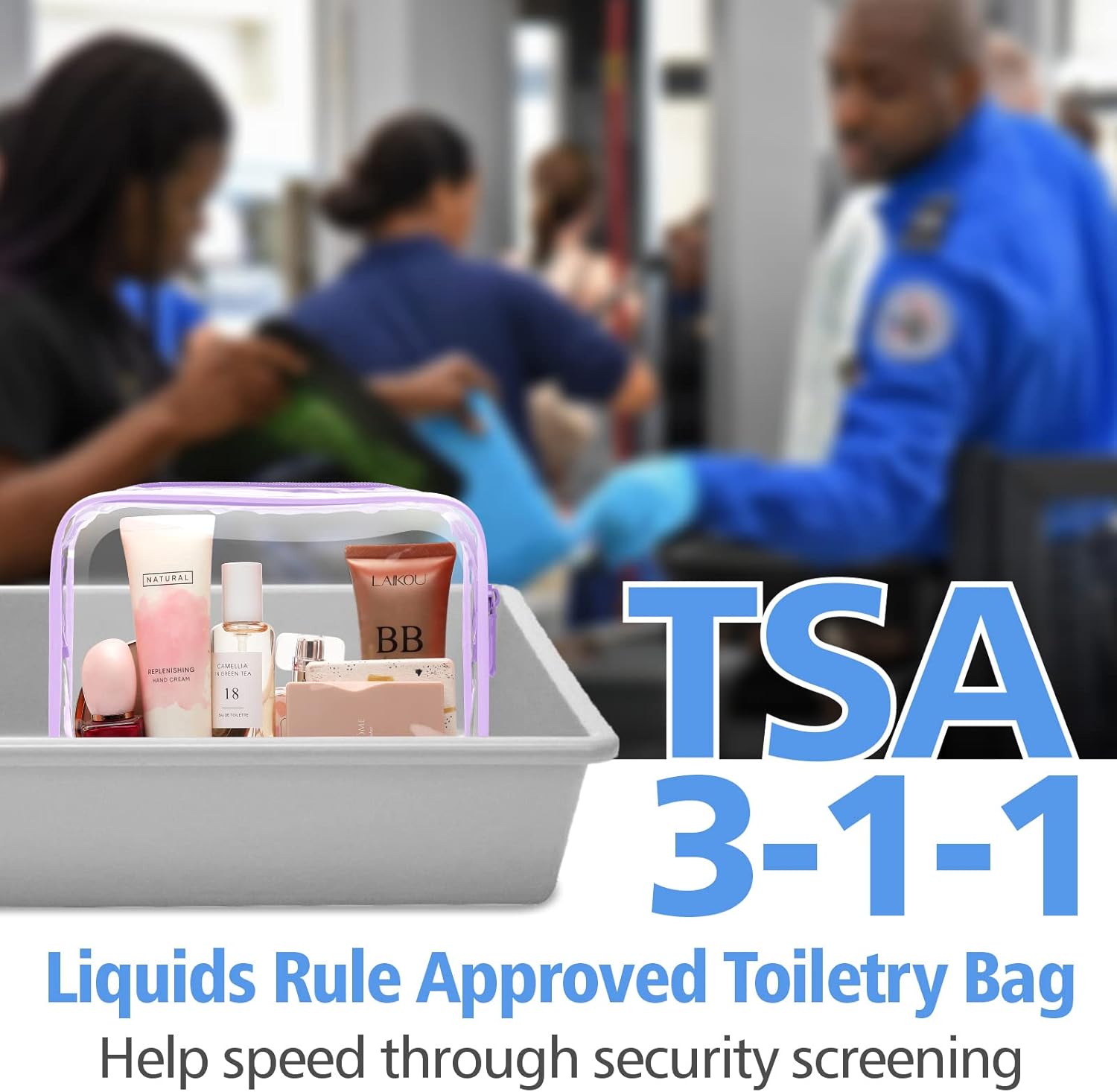 PACKISM Bolsa de aseo aprobada por la TSA  Bolsa de maquillaje transparente impermeable tamaño cuarto de galón, bolsa de maquillaje de viaje para