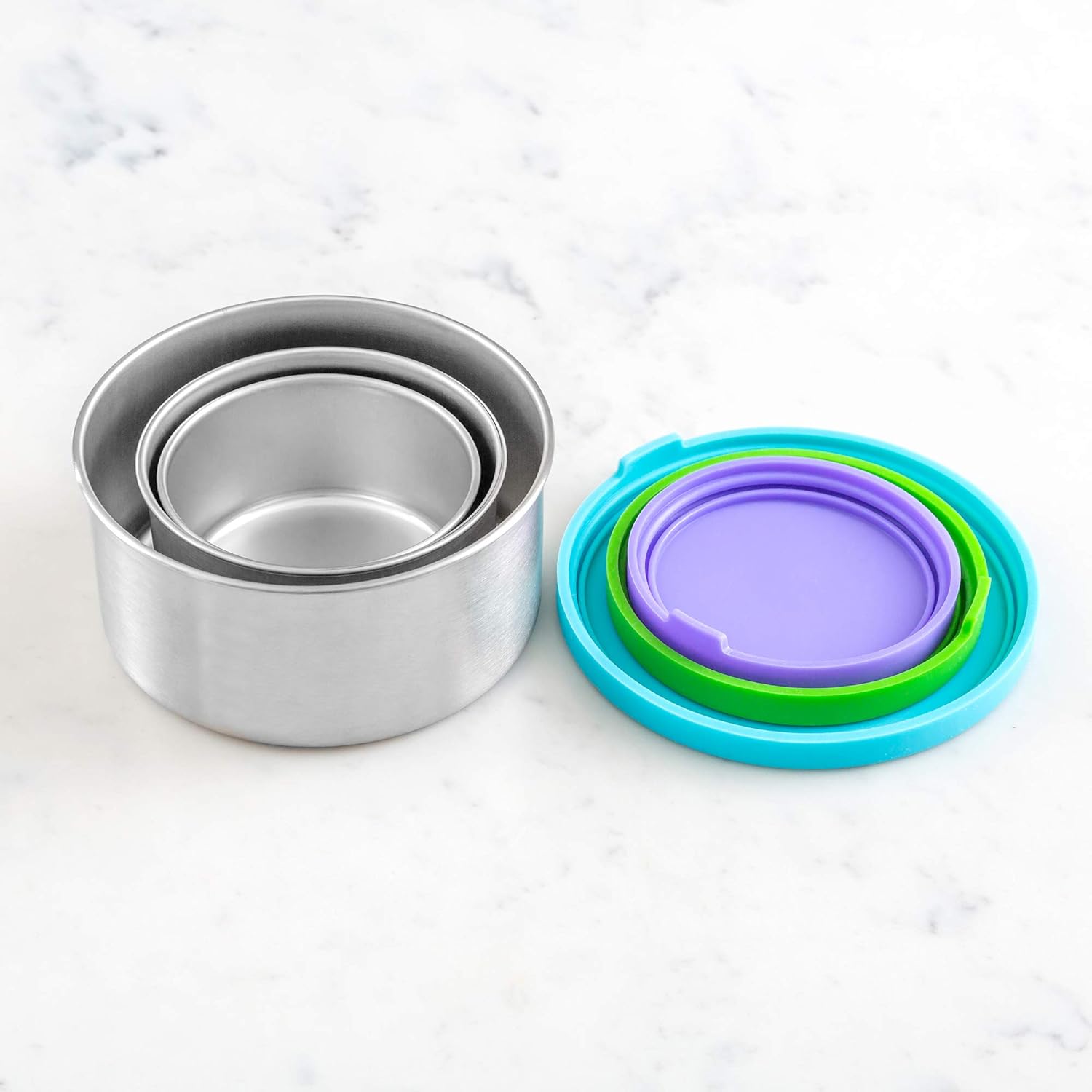WeeSprout – Recipientes de acero inoxidable 188  Juego de 3 recipientes metálicos para alimentos (5.1, 6.8 y 13.5 onzas líquidas)  Tapas de silicona