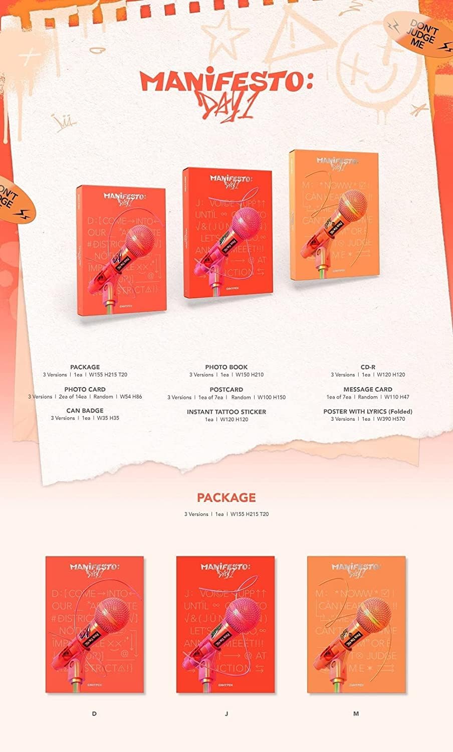 Manifiesto ENHYPEN 2 regalos Día 1 (ver al azar) CD+póster plegable en el paquete+tarjeta fotográfica adicional+máscara de ídolo KPOP