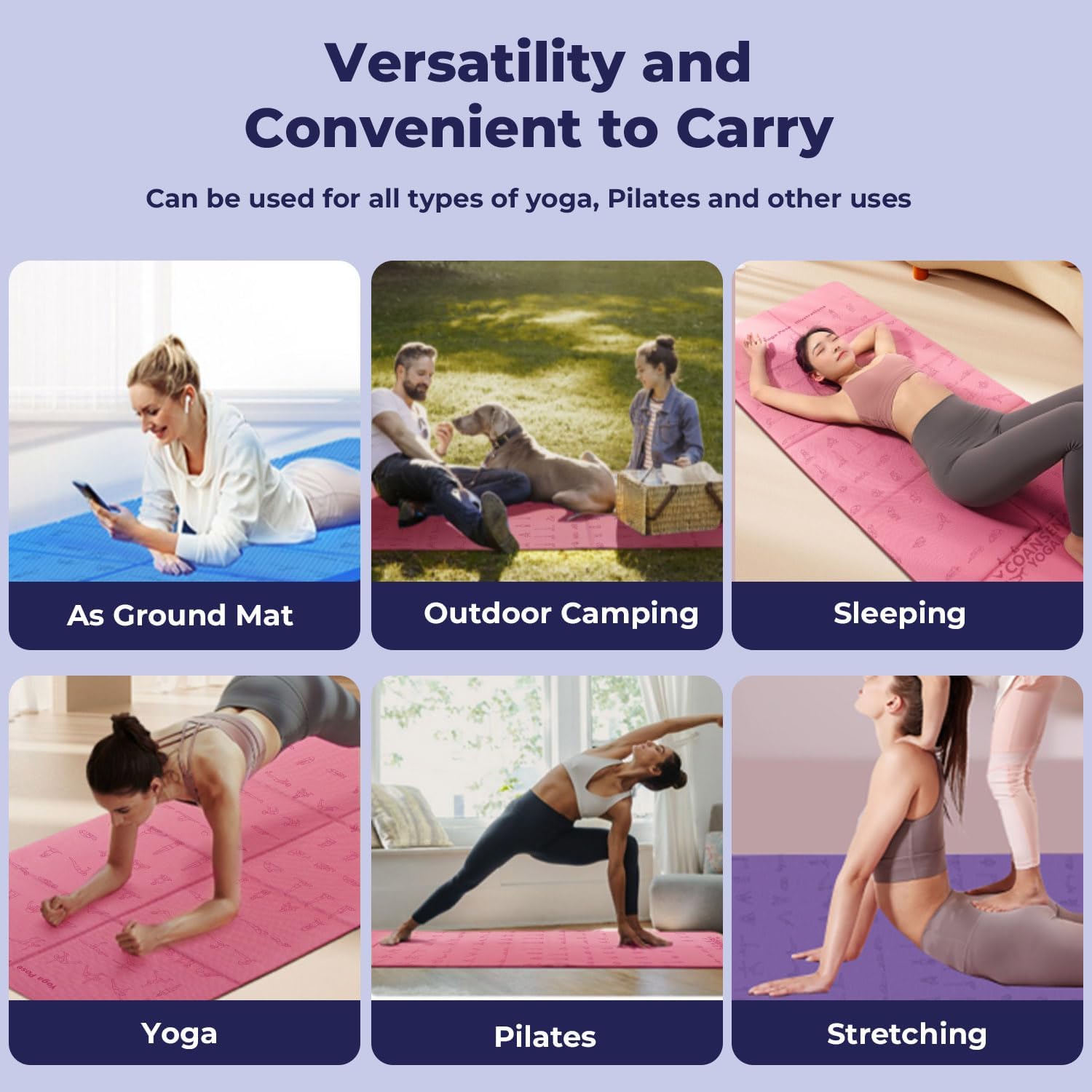 Esterilla de yoga plegable para viajes, plegable, gruesa, ecológica, elastómero termoplástico, antideslizante, esterilla de yoga para entrenamiento