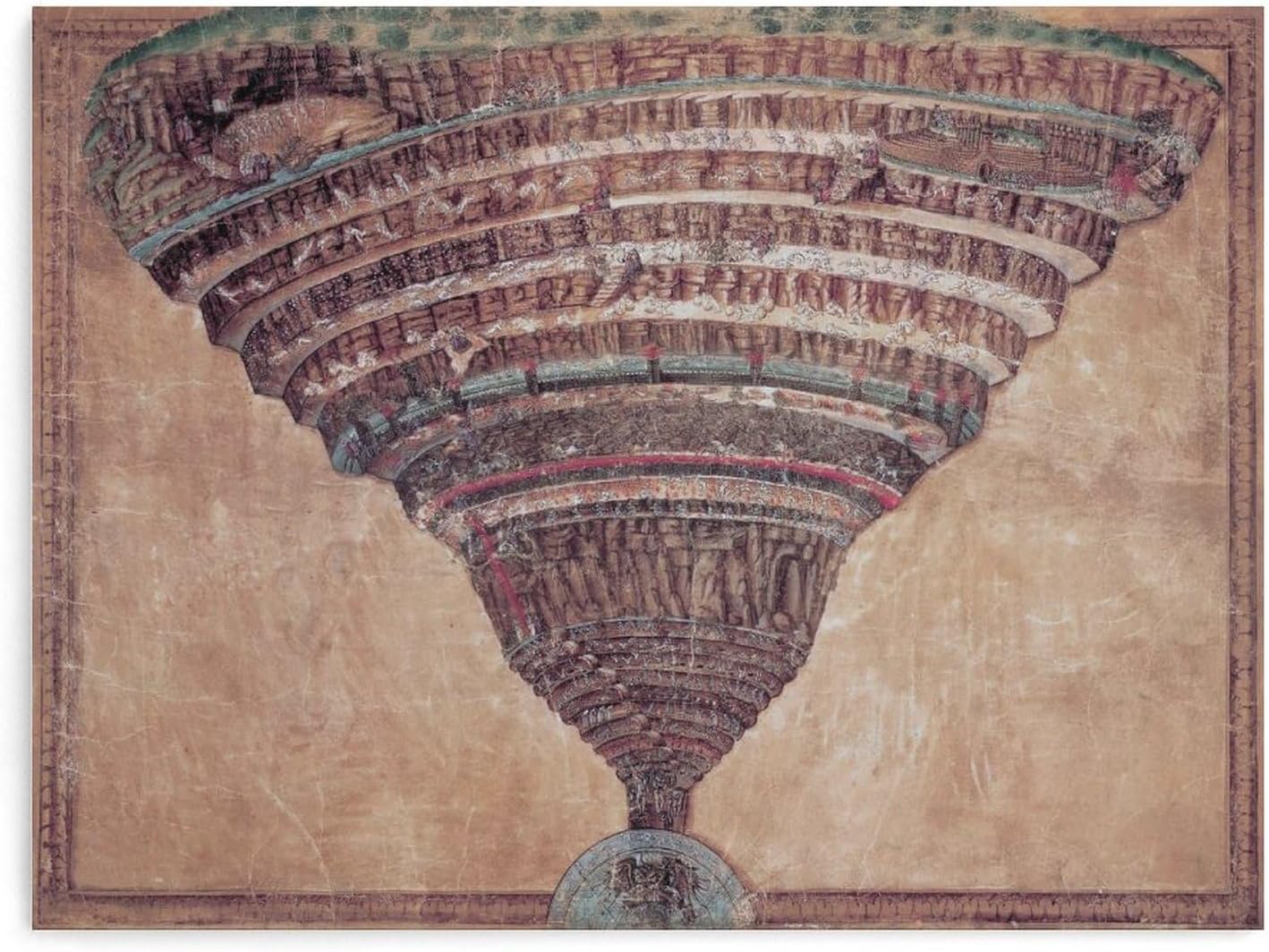 Sandro Botticelli – Lienzo decorativo para pared, diseño de comedia divina en Dante, diseño de fresco, para decoración de pared, decoración de