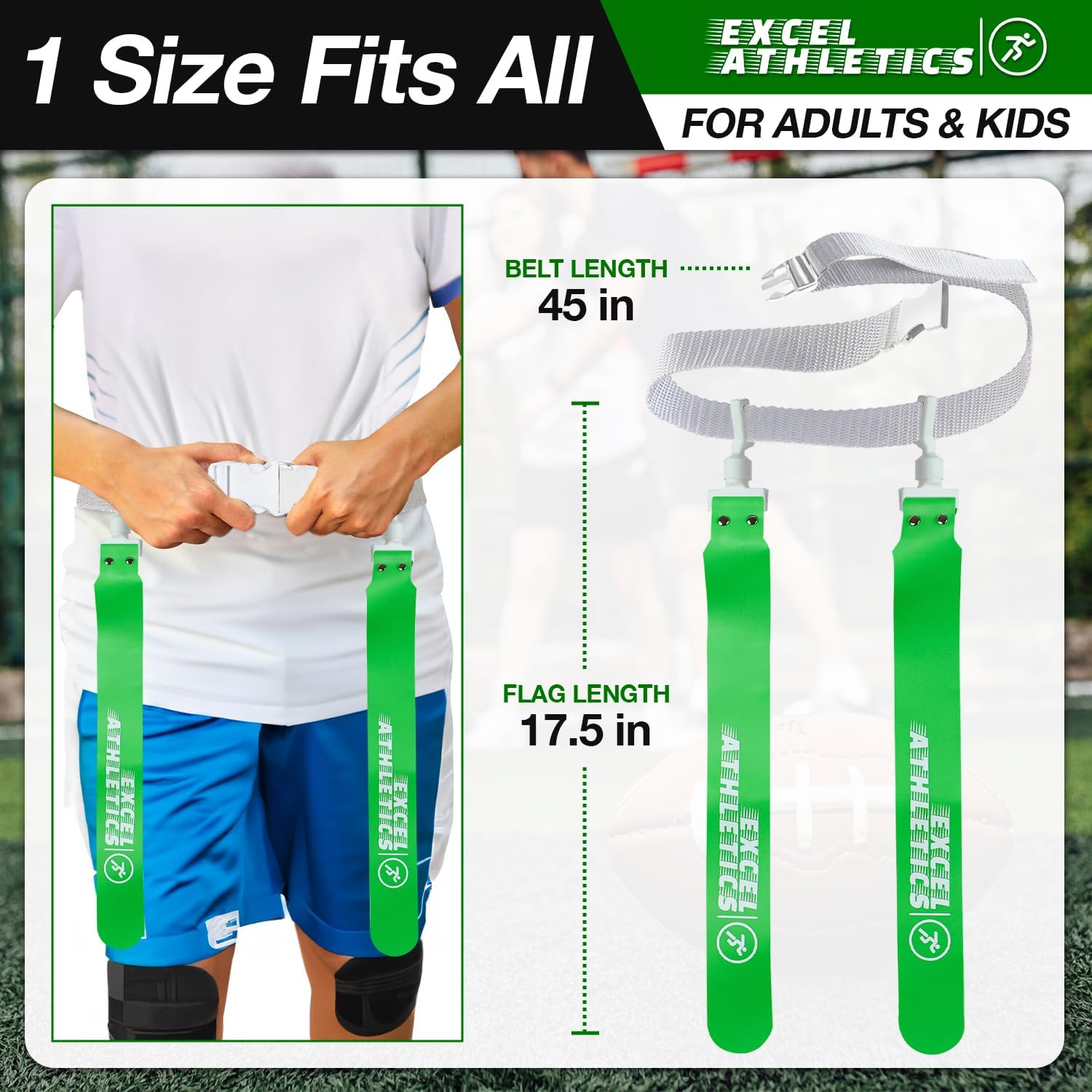 Juego de fútbol con bandera, cinturones de fútbol ajustables para jóvenes, niños y adultos con 1 cinturón y 2 banderas (naranja)