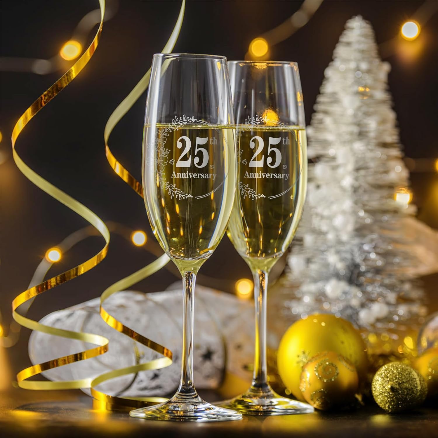 Copas de champán de 25 aniversario, regalos para parejas para aniversario, juego de 2 copas de champán de aniversario, regalos de boda, regalos para