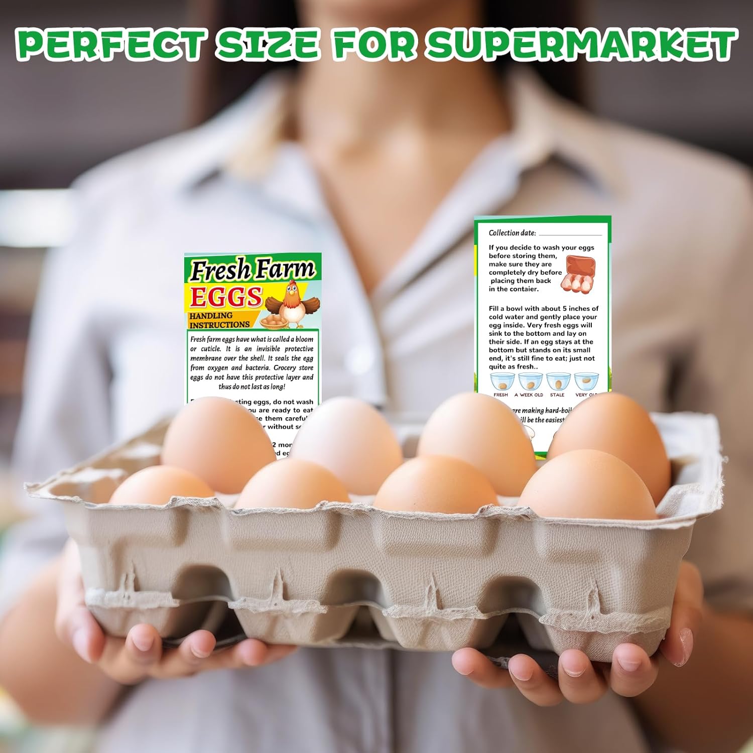 250 unidades de instrucciones de manejo de huevos frescos de granja de 2 x 3.5 pulgadas, tarjetas de visita, sellos de huevos, tarjetas de