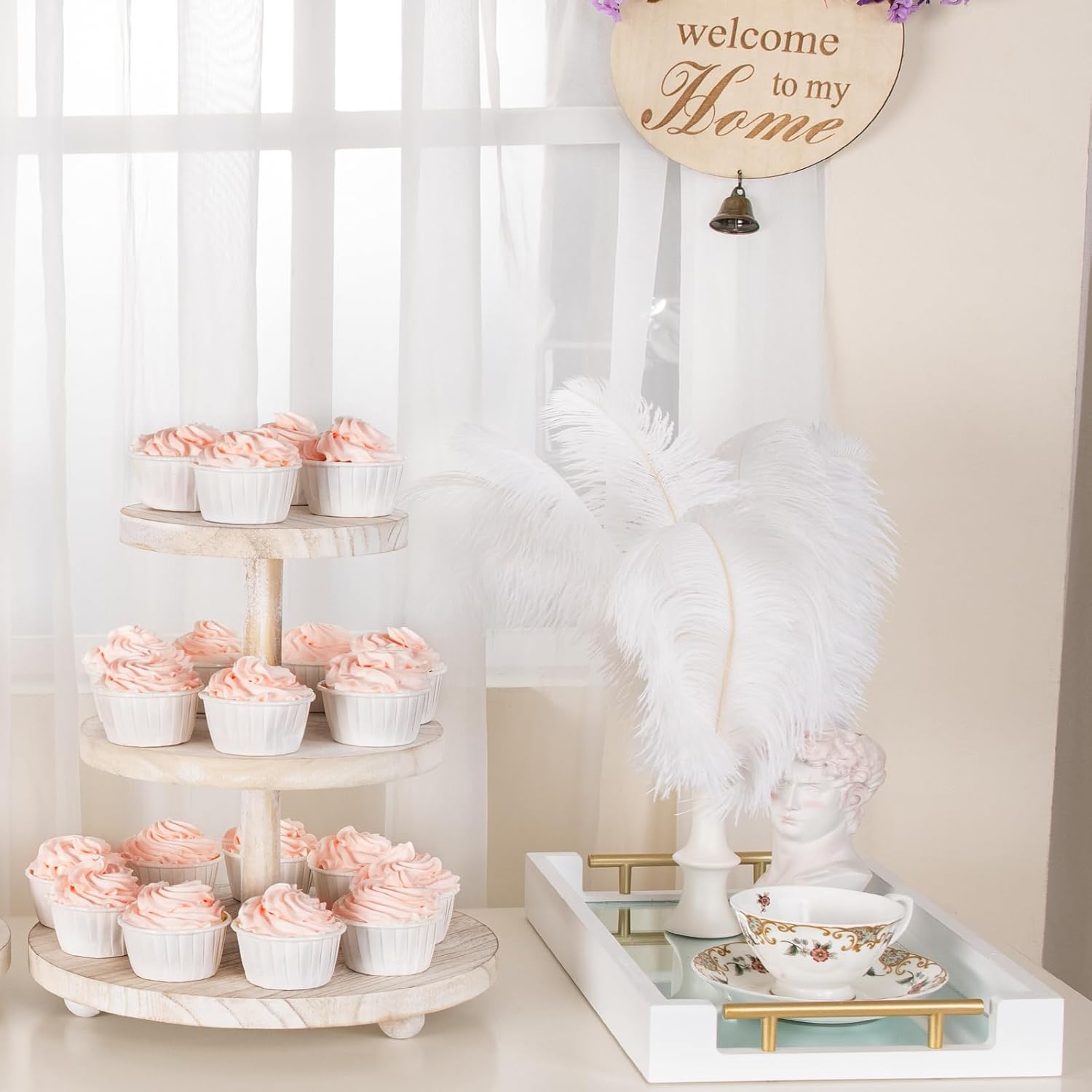 Soporte redondo para cupcakes de 3 niveles, soporte de madera para pasteles con decoración de bandeja escalonada, soporte rústico para tartas,