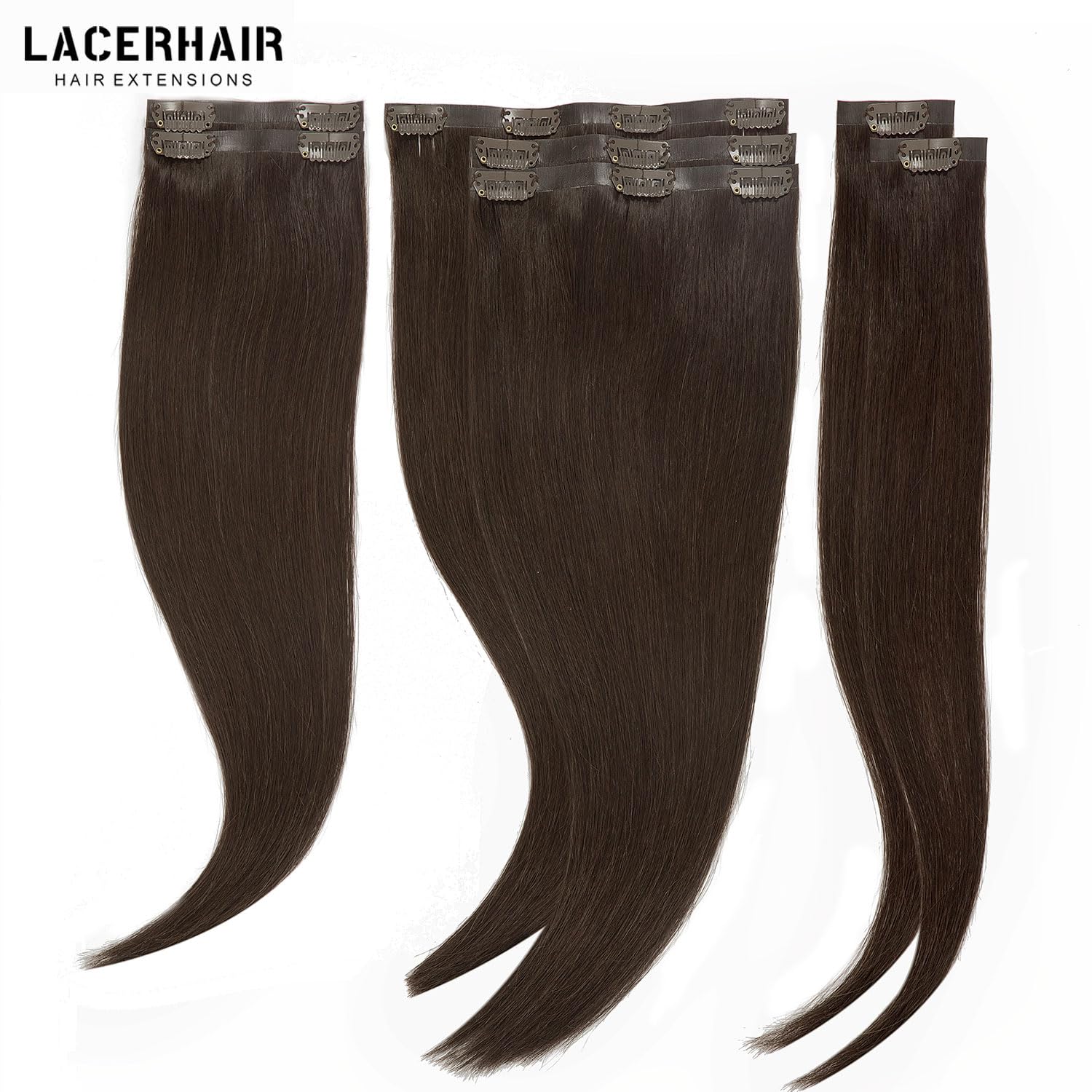 Lacer Extensiones de cabello humano real con clip, extensiones de cabello humano con clip, de 18 pulgadas, sin costuras, trama de poliuretano, 7