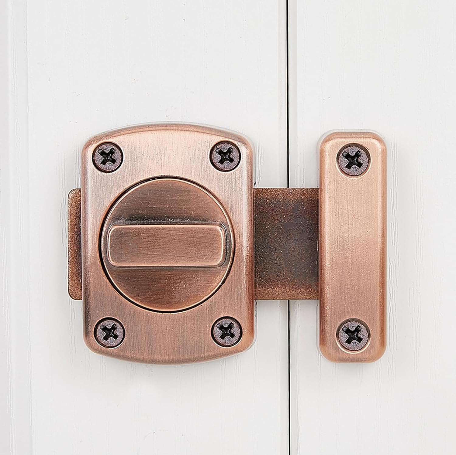 Paquete de 2 pestillos de cerrojo giratorio para puerta de seguridad, cerradura de puerta para mascotas, muebles de gabinete, ventanas, baño,