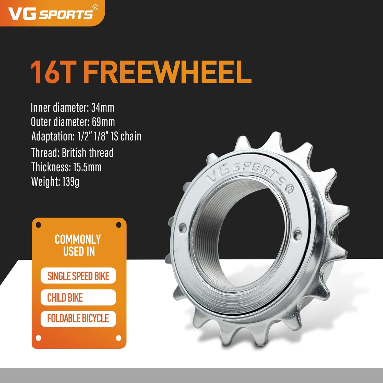 VG SPORTS Rueda libre de bicicleta de una sola velocidad, 16T18T20T22T24T Compatible con piezas de repuesto Freehub tipo roscado de rueda libre de