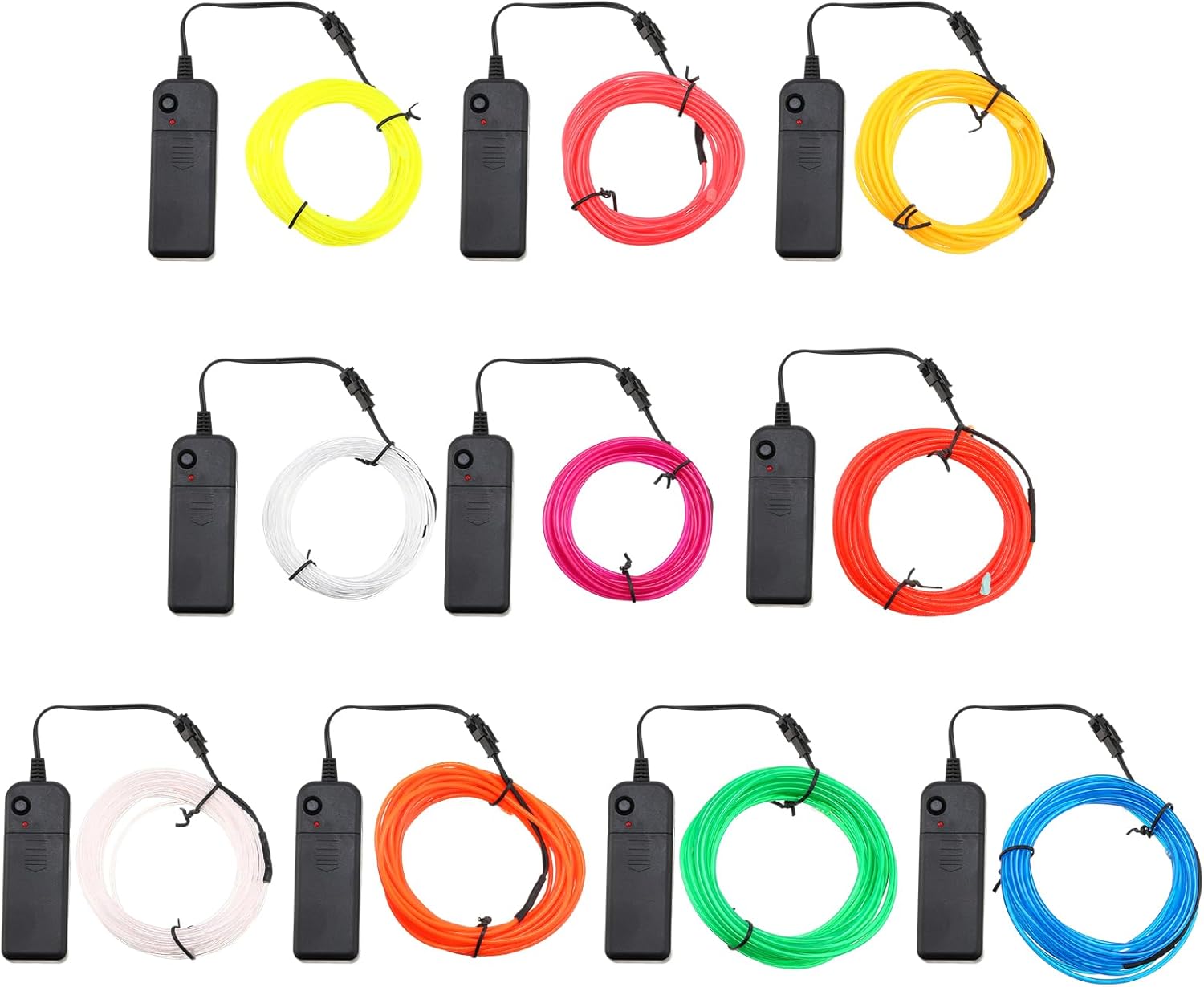 Paquete de 15 luces de neón portátiles con cable EL, cortables, luz electroluminiscente, funciona con pilas, luces LED que brillan en la oscuridad,
