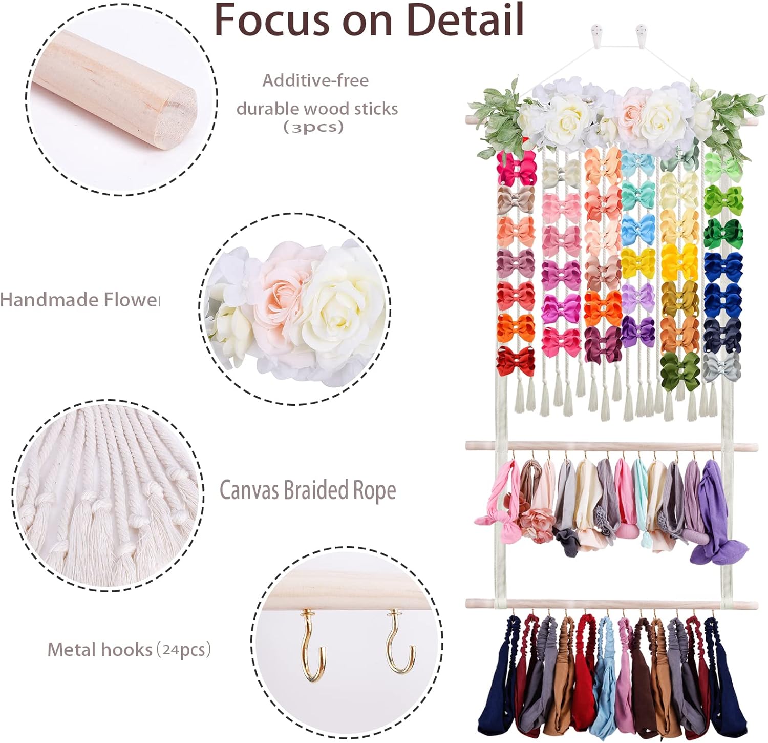 OOSAKU Soporte para diadema para niñas, accesorios para el cabello de bebé, organizador de almacenamiento para colgar en la pared, decoración para