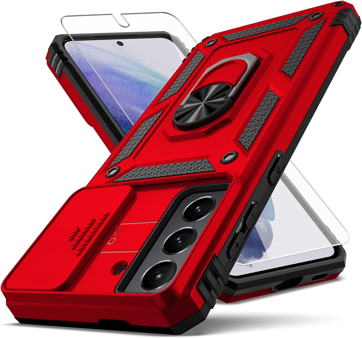 YZOK Funda para Samsung Galaxy S21, con cubierta para lente de cámara, protector de pantalla HD, grado militar anillo de montaje en coche con