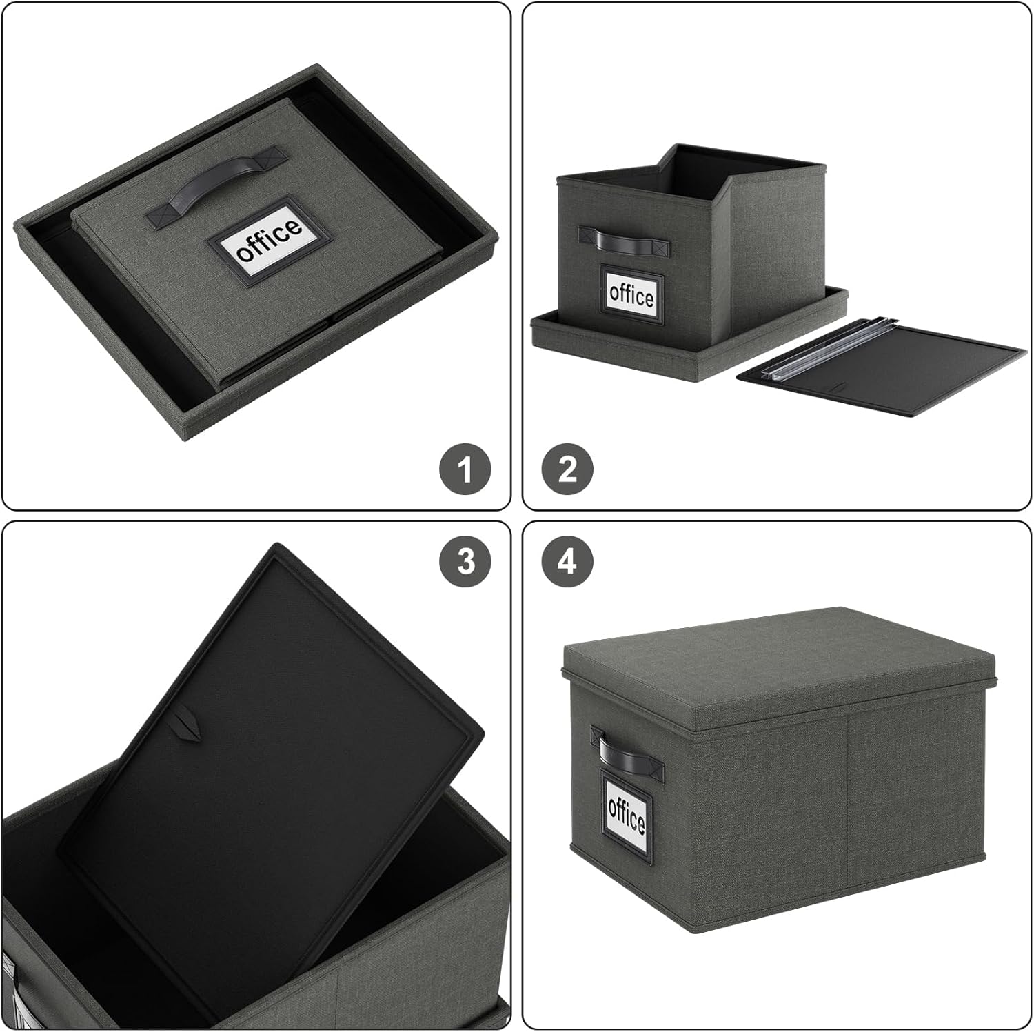 Huolewa Juego de 2 cajas organizadoras de archivos mejoradas, cajas de archivos con tapas, cajas organizadoras de archivos colgantes de lino para