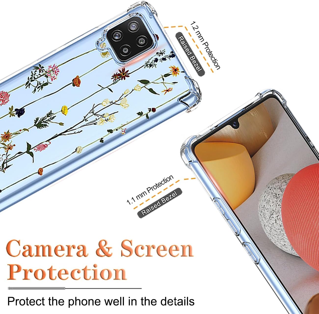 Funda para Galaxy A42 5G, Samsung M42 5G SM-A426 con protector de pantalla, funda transparente con patrones de jardín de flores, funda protectora