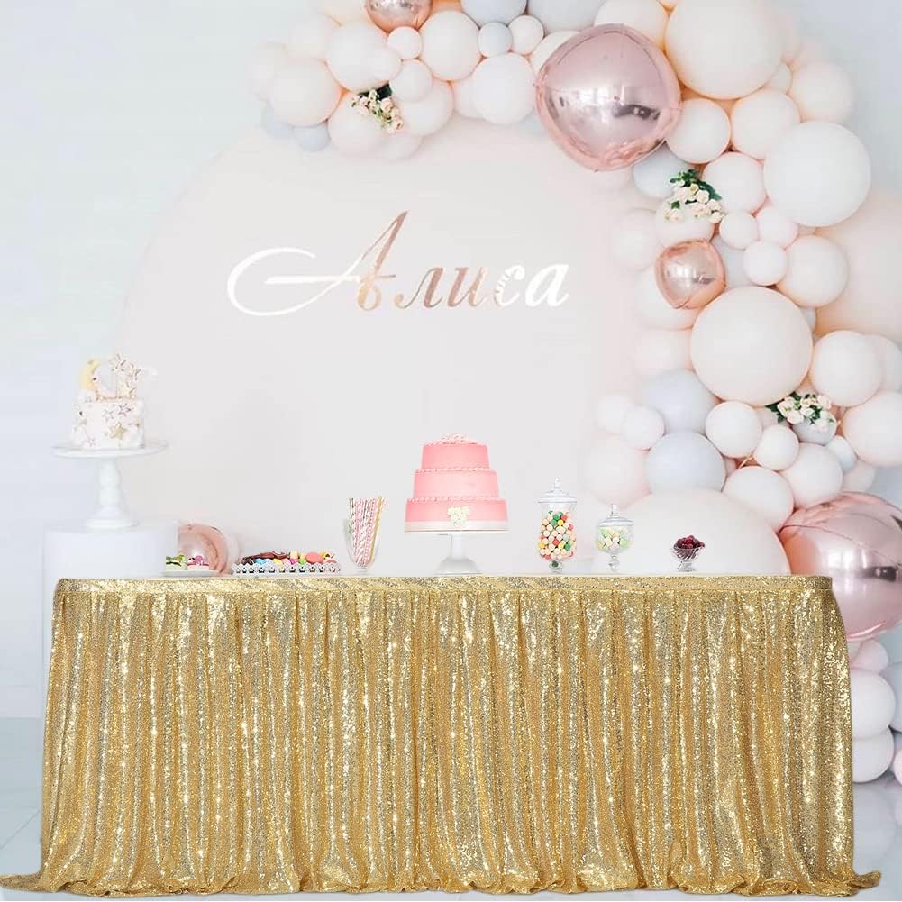Eternal Beauty Falda de mesa de lentejuelas de 14 pies para mesa de pasteles, decoración de faldones de mesa para fiestas, bodas, fiestas de