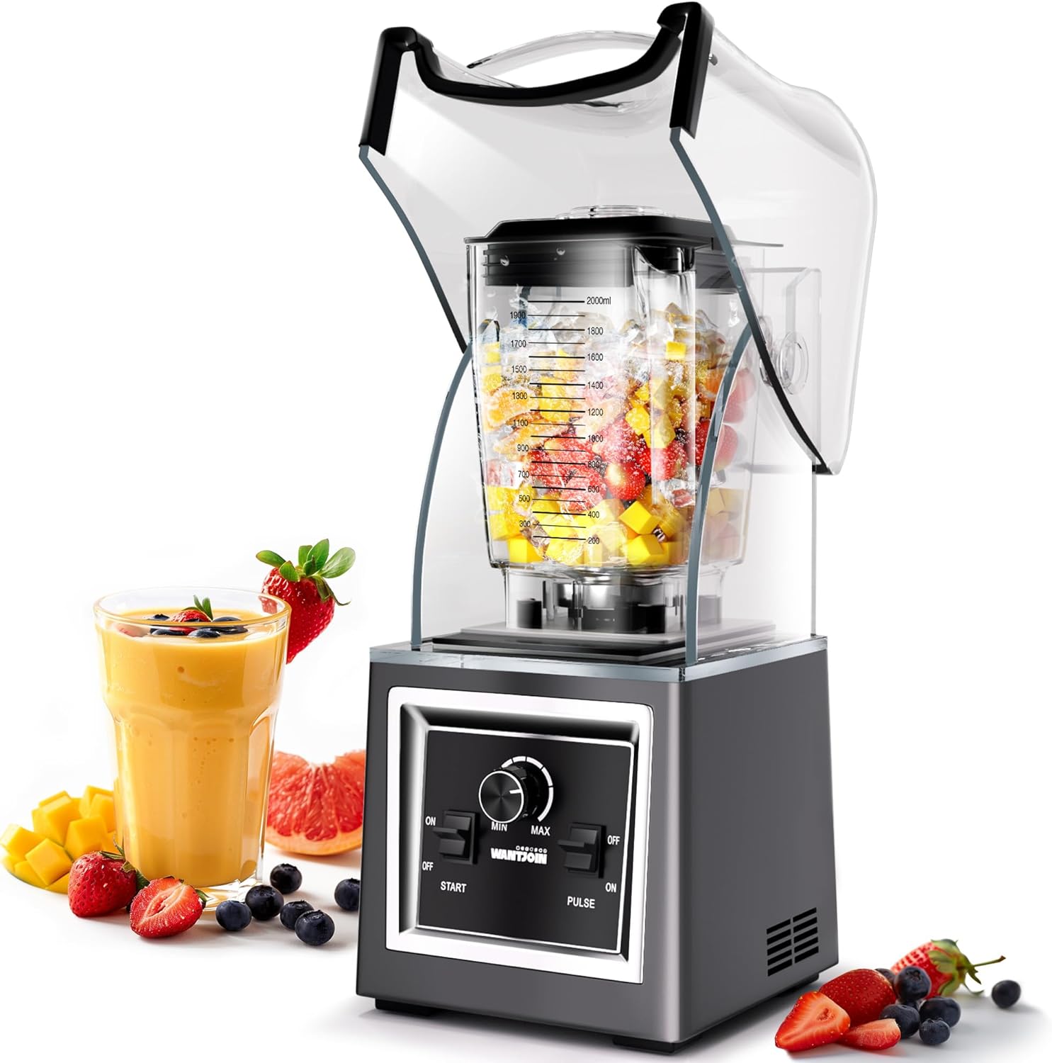 Wantjoin Professional Grade Blender – Soundproof & Quiet Commercial Blenders, Removable Shield, 2000W Watte, 67 Oz Capacity – Perfect for Kitchen,
