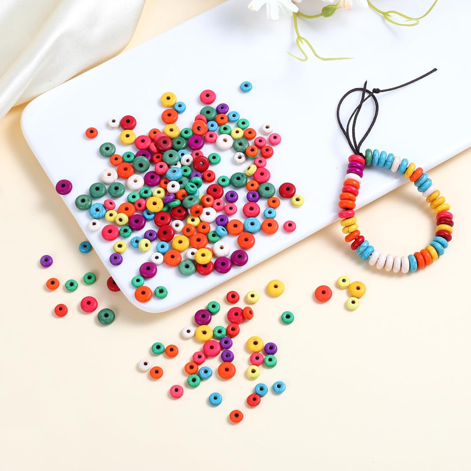 280 cuentas de piedra de ábaco, cuentas de lentejas de colores surtidos, cuentas de cordón de bricolaje, cuentas sueltas espaciadoras, para