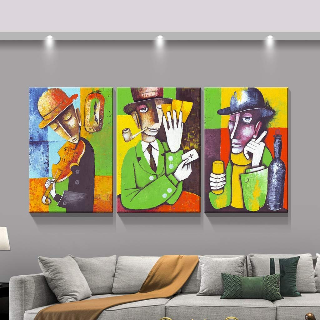Denozer – 3 piezas de lienzo de arte abstracto para pared, arte abstracto de personajes, decoración de pared occidental vintage para sala de estar,