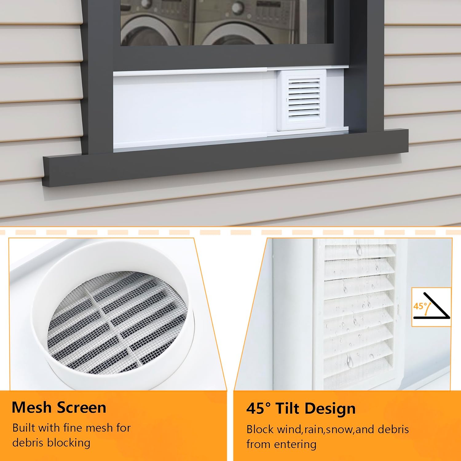 LBG Products Kit de ventana de ventilación para secadora con cubierta de ventilación con listones resistente a la intemperie para manguera de