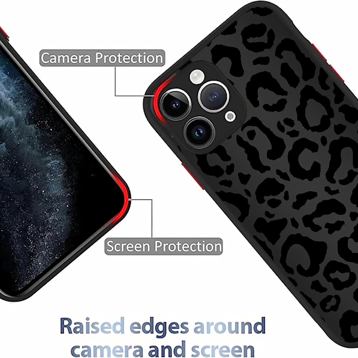 Funda compatible con iPhone 13 (2021) de 6.1 pulgadas, piel de animal de guepardo y leopardo negro, funda protectora delgada y suave de TPU negro +