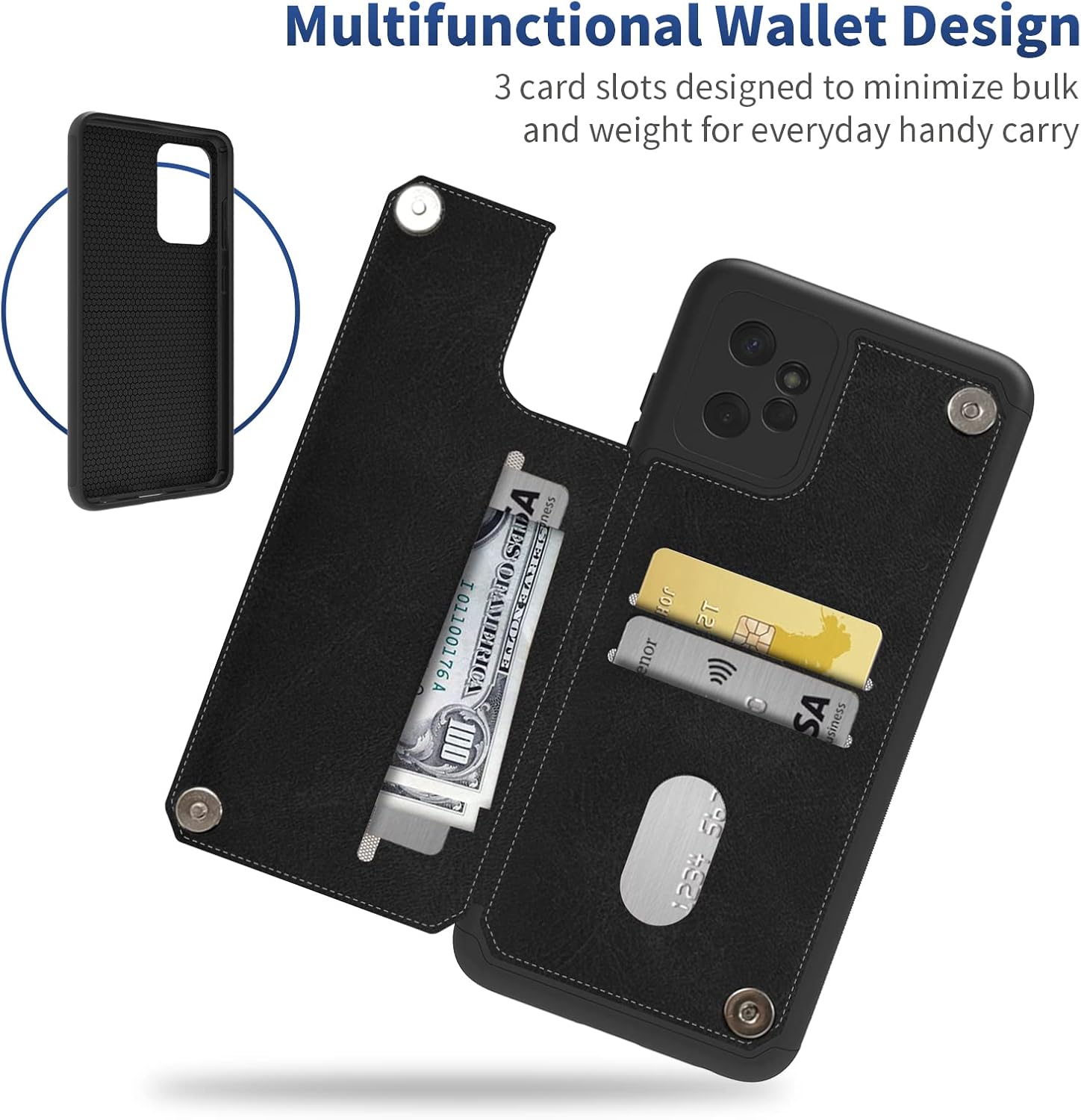 Funda para Moto G Power 2023 de 6.5 pulgadas, soporte para tarjetas de crédito, ranuras para tarjetas de crédito, cubierta y policarbonato duro, a