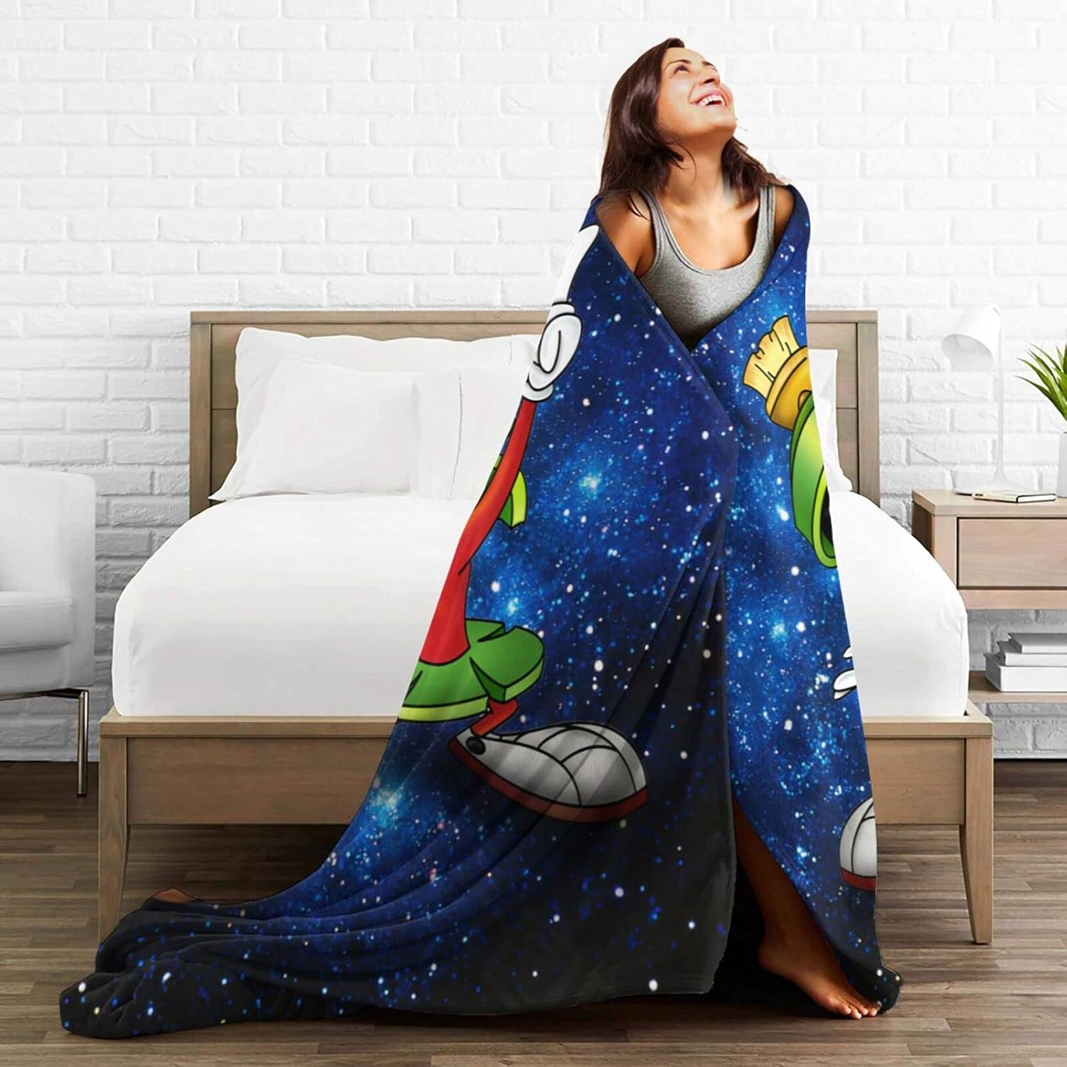 ma-rvin – Manta de franela de dibujos animados ma-rtian suave, acogedora y ligera para ropa de cama del hogar, 80 x 60 pulgadas