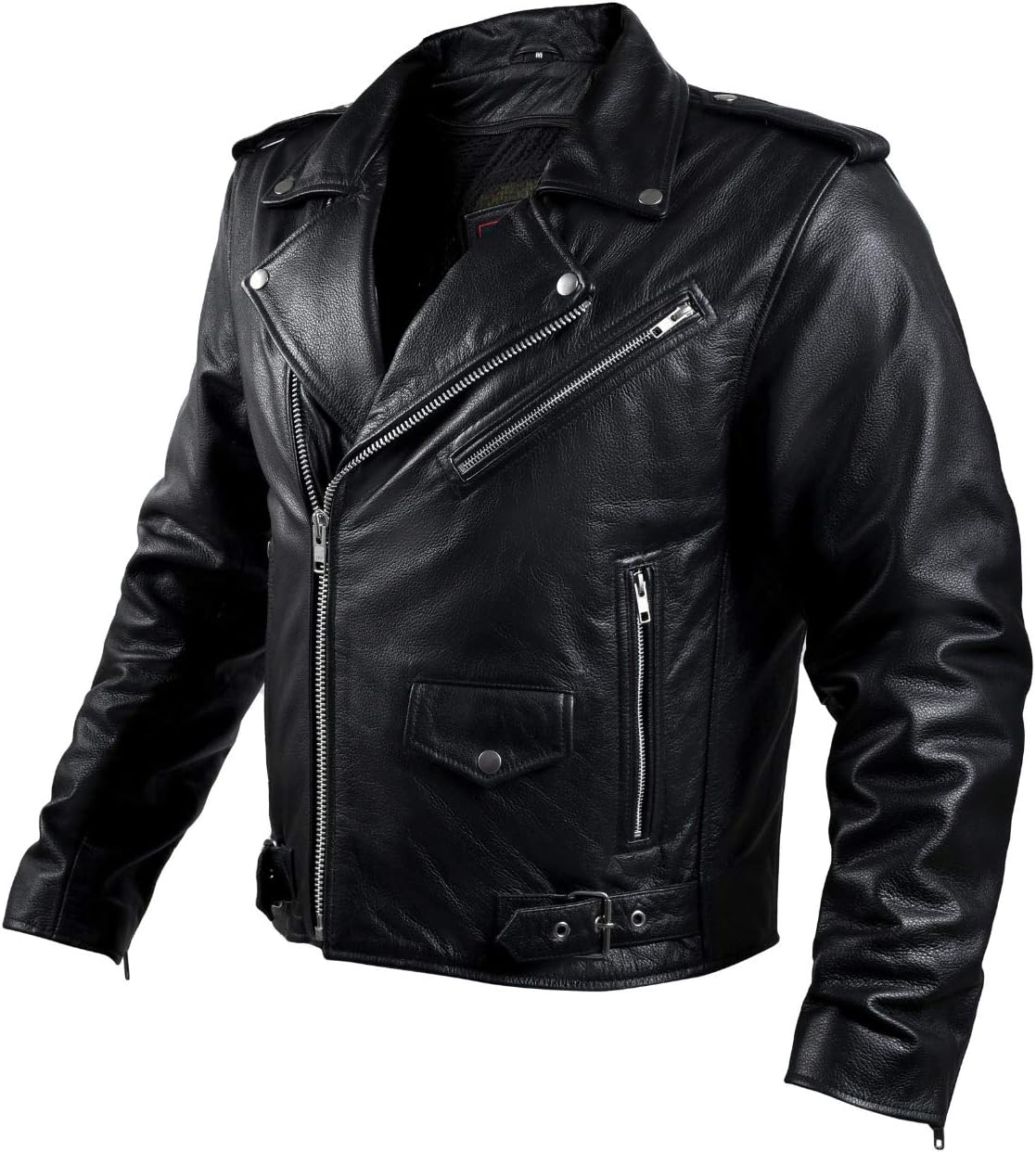 Alpha – Chaqueta de cuero negro para motocicleta con protección para hombre, modelo Brando Cafe Racer, para 4 estaciones, con transporte oculto