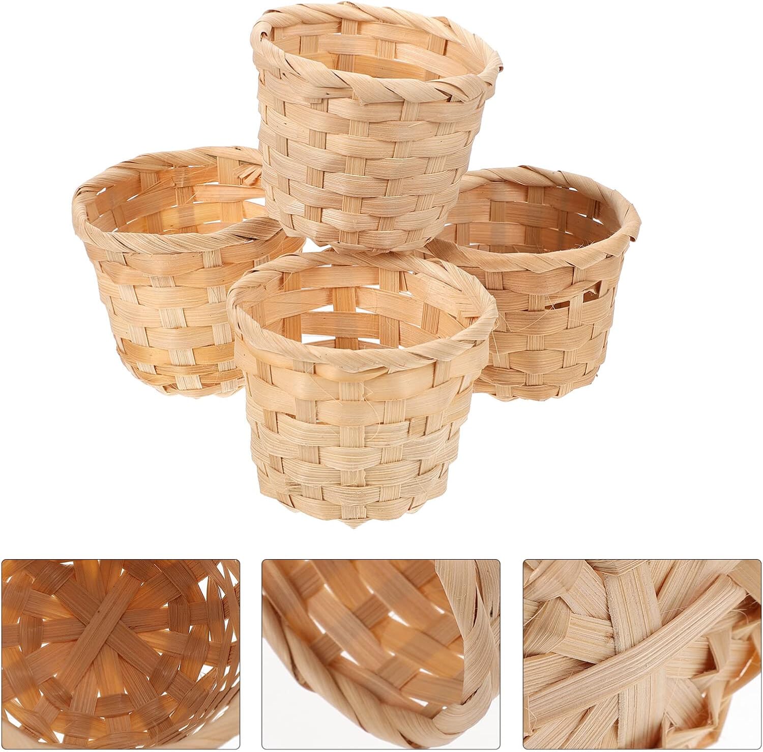 SEWACC Mini cesta tejida de madera, 10 unidades, 3.0 x 2.4 in, figuras de cesta tejida de madera, cestas de flores pequeñas, cestas de