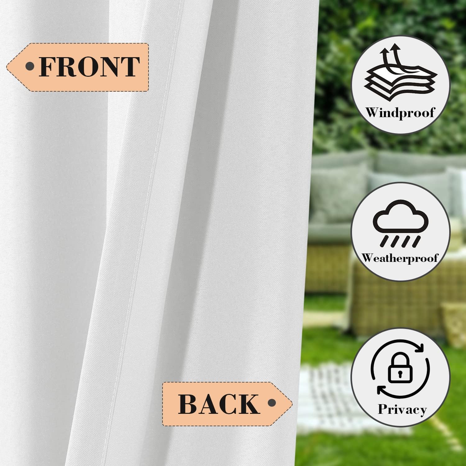 BONZER Cortinas exteriores impermeables para patio, con pestaña superior resistente a la intemperie, cortinas exteriores para porche, pérgola,
