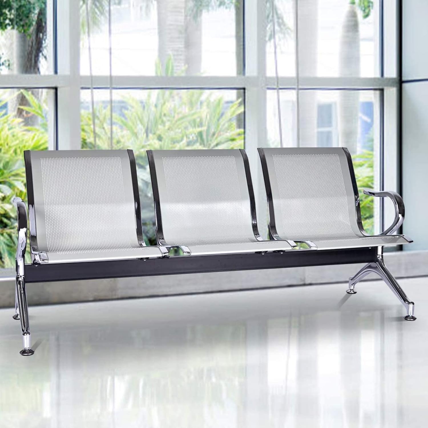 Kinsuite Sillas de sala de espera de 3 asientos, sillas de sala de espera con brazos, sillas de recepción de aeropuerto, banco de recepción, asiento