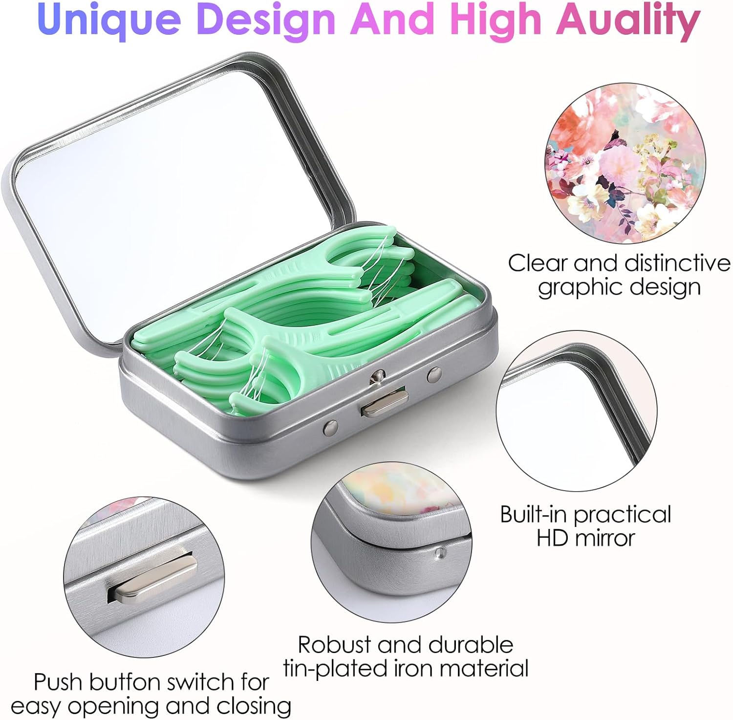 Estuche portátil de hilo dental, fácil de almacenar púas de hilo dental de varios tamaños, dispensador de hilo dental portátil es perfecto para