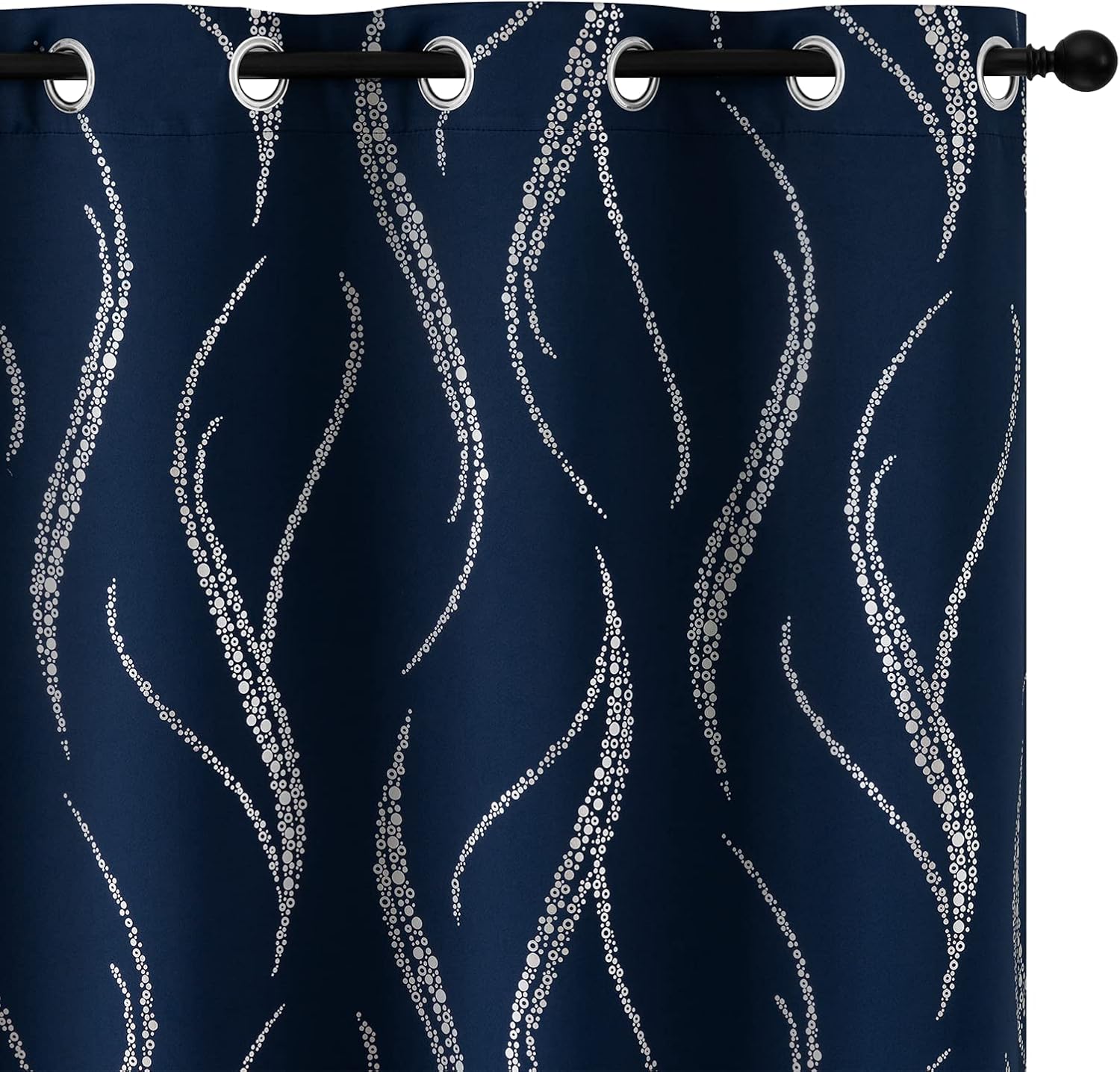 Yakamok Cortinas opacas para sala de estar, cortinas de 84 pulgadas de largo, cortinas onduladas azul marino y plateado con patrón, cortinas de