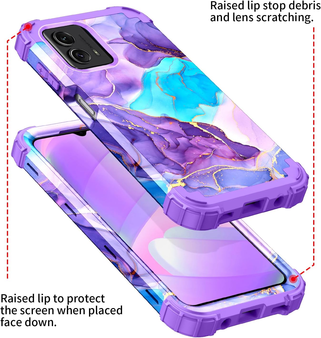 Funda para Moto G 5G 2023, diseño de mármol, tres capas, resistente, protección a prueba de golpes, plástico duro, goma de silicona suave, funda