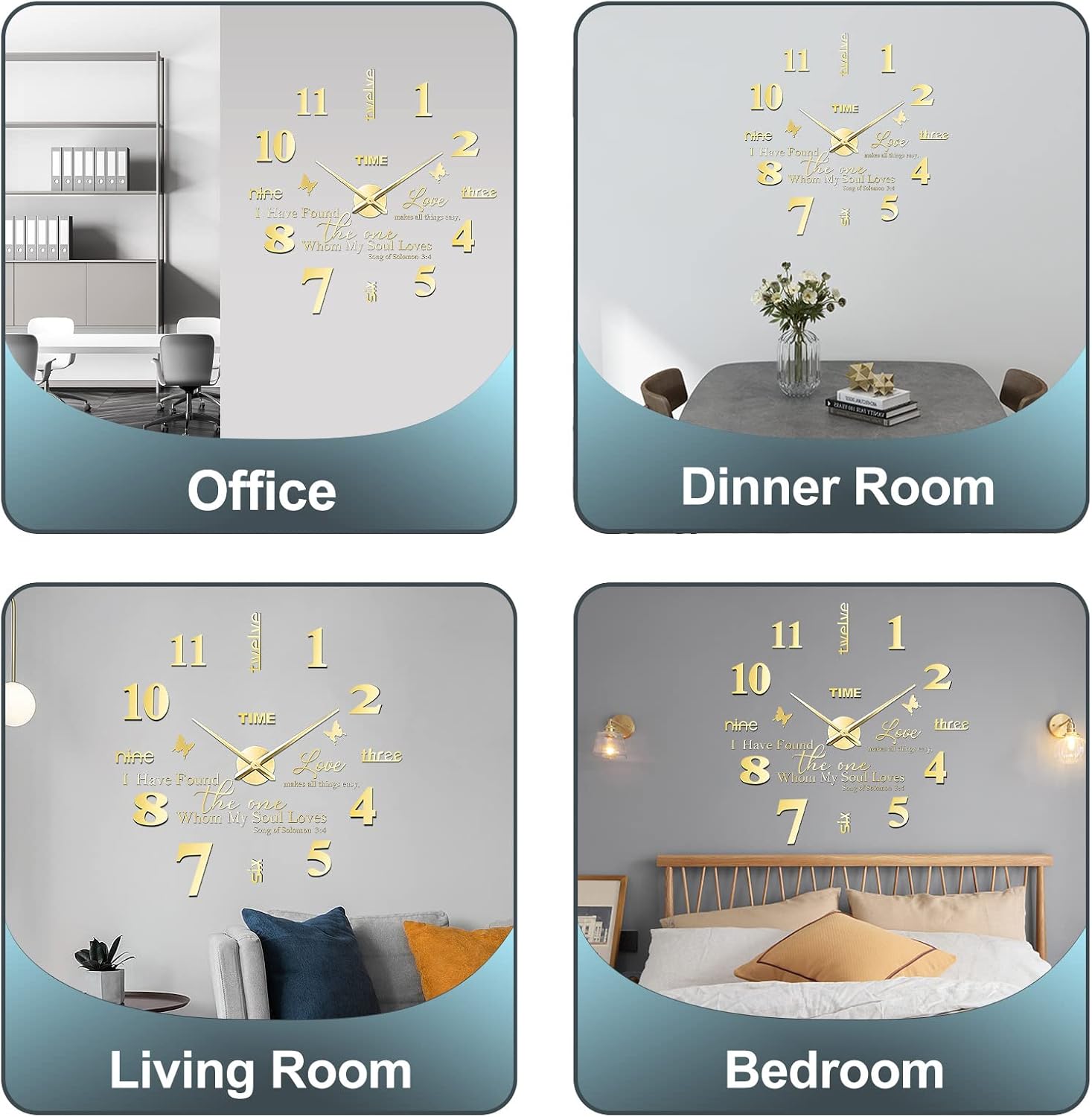 FERRISA Reloj de pared sin marco, 3 en 1, reloj de pared grande 3D sin marco de 47 pulgadas, reloj de pared 3D DIY para sala de estar, dormitorio,