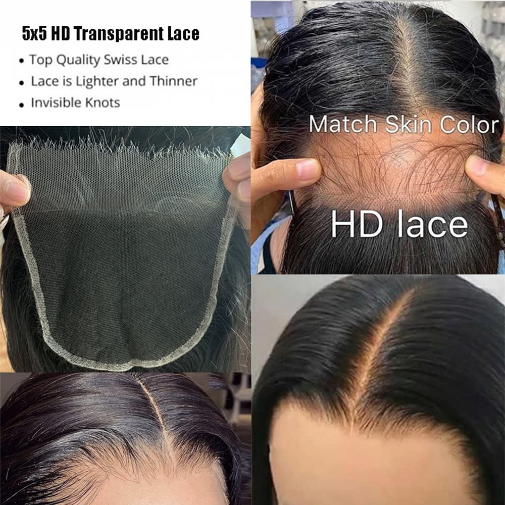Cierre de encaje recto de 5 x 5, solo cabello humano, parte libre con abuelitos, nudos blanqueados, cabello virgen brasileño, encaje frontal suizo