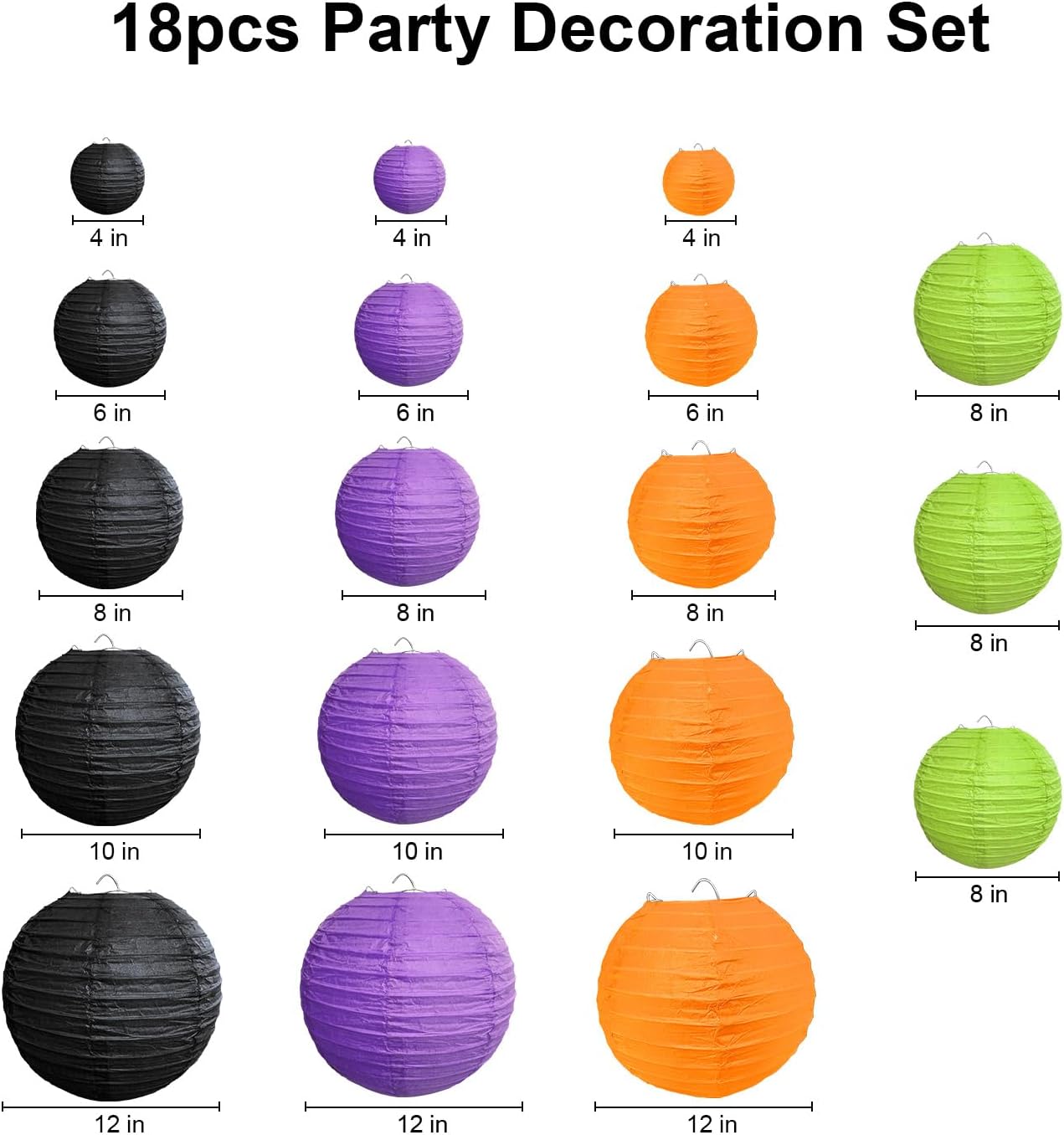 18 linternas de papel para decoración de fiesta de Halloween, varios tamaños, linternas colgantes redondas para festivales, Halloween, interiores y