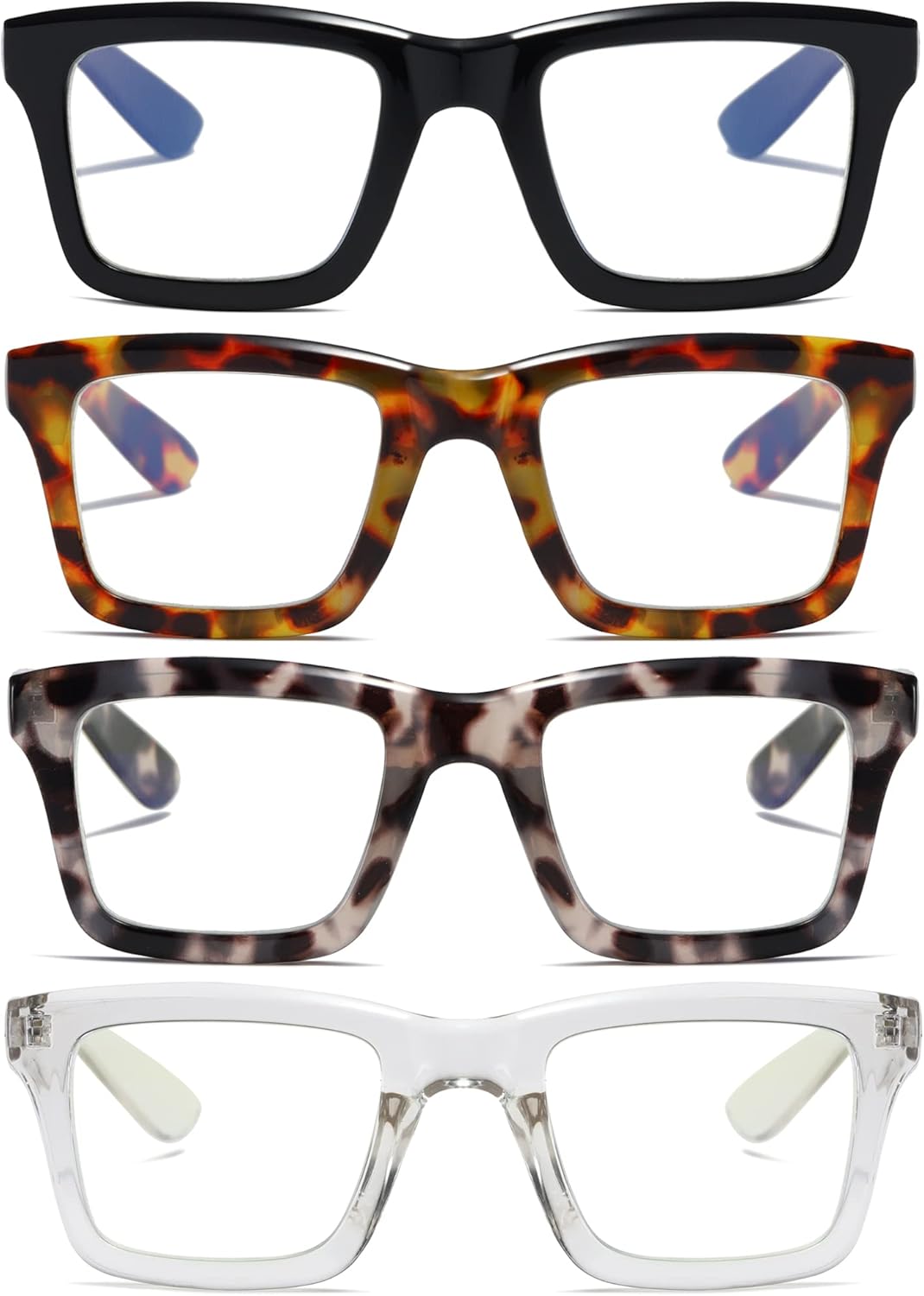 Paquete de 4 lentes de lectura estilo Oprah para mujeres y hombres con bloqueo de luz azul, para computadora, cuadrados, de metal