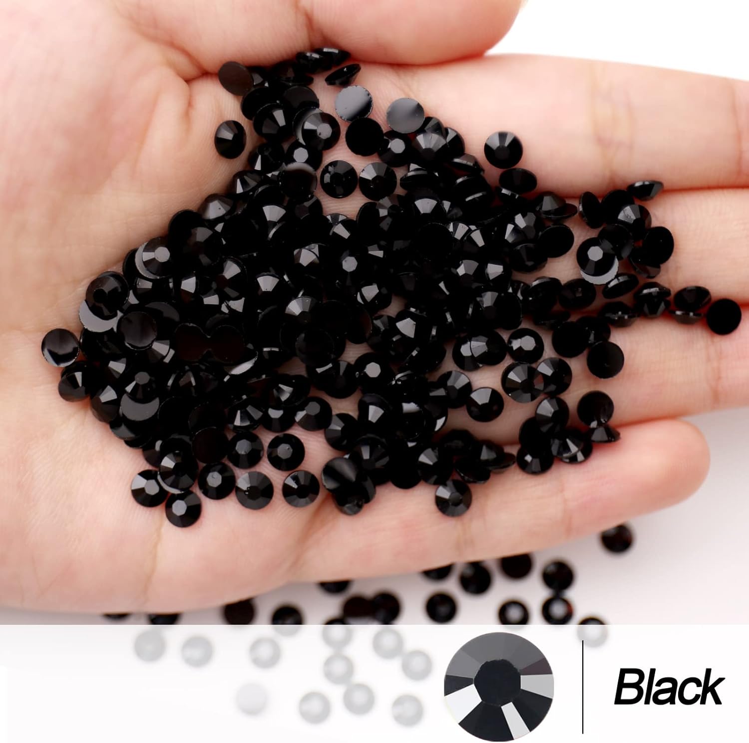 10000 unidades de diamantes de imitación de resina negra de 2 a 0.236 in, diamantes de imitación redondos de resina no termofija, piedras preciosas