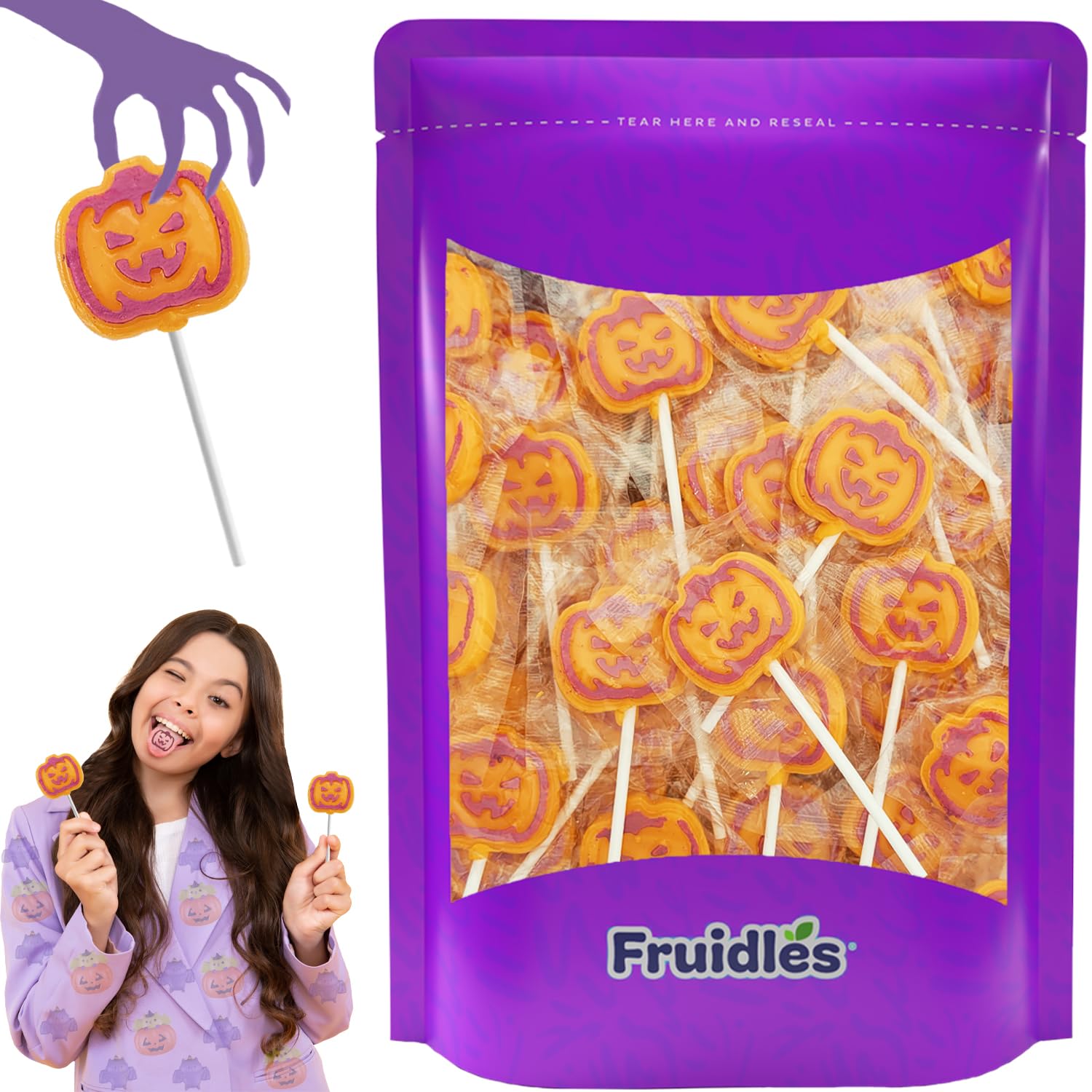 Caramelos de paletas de tatuaje de calabaza naranja, ideal para rellenos de bolsas de fiesta, envueltos individualmente (media libra)