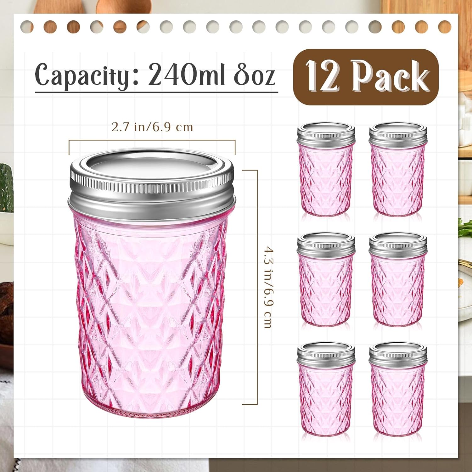 12 tarros de conservas Mason de 8 onzas con tapas regulares, mini tarros de miel para regalos de boda, baby shower, proyectos de bricolaje, velas,