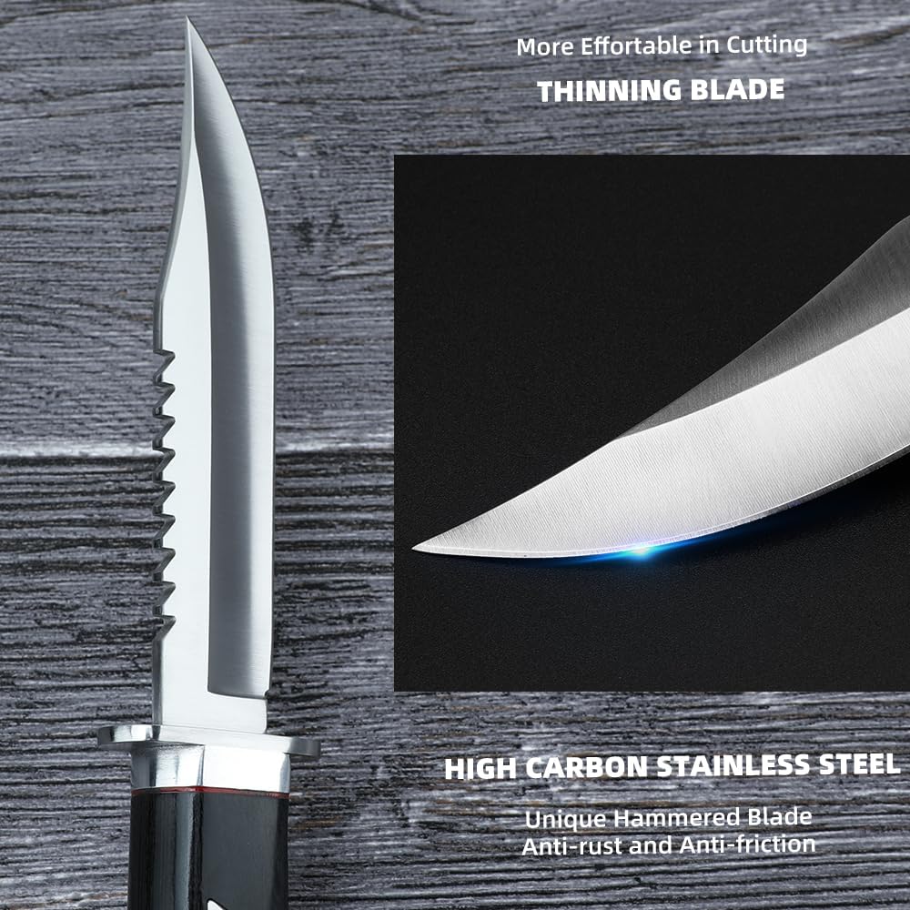 zarfand Cuchillo de bushcraft de 10.3 pulgadas para hombres, cuchillo de campamento de supervivencia de hoja fija con funda, cuchillo de espiga
