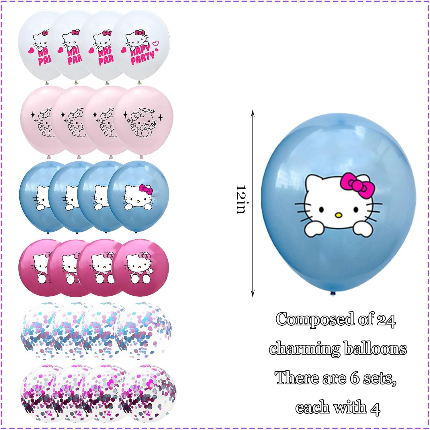 24 globos de dibujos animados de gato de 12 pulgadas encantadores globos temáticos para fiestas infantiles, decoraciones de celebraciones especiales